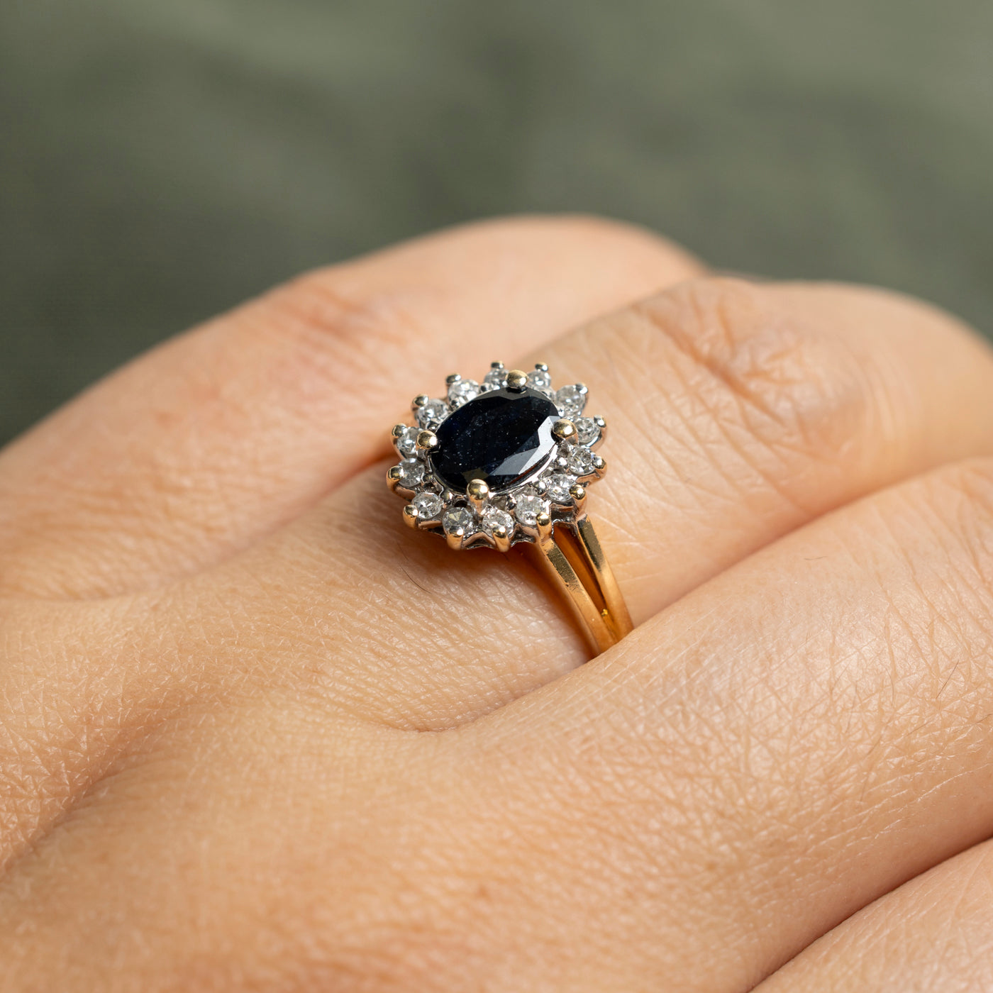 Oval Cut Sapphire & Diamond Petal Halo Ring | 0.67ct, 0.21ctw | SZ 7.5