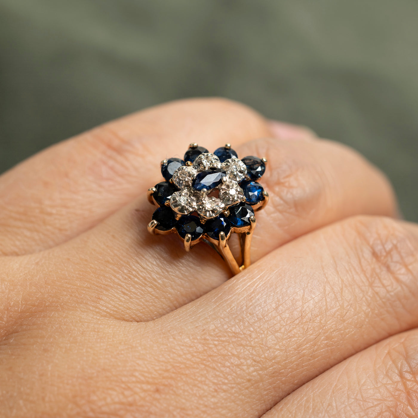 Multi Cut Sapphire & Diamond Petal Cocktail Ring | 2.29ctw, 0.06ctw | SZ 6.25