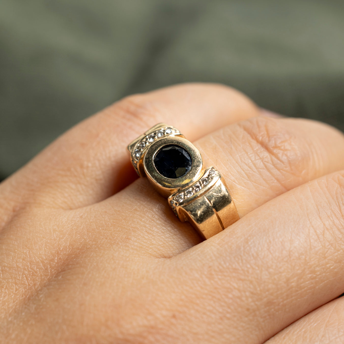 East West Bezel Set Sapphire & Diamond Ring | 1.24ct, 0.24ctw | SZ 10.5
