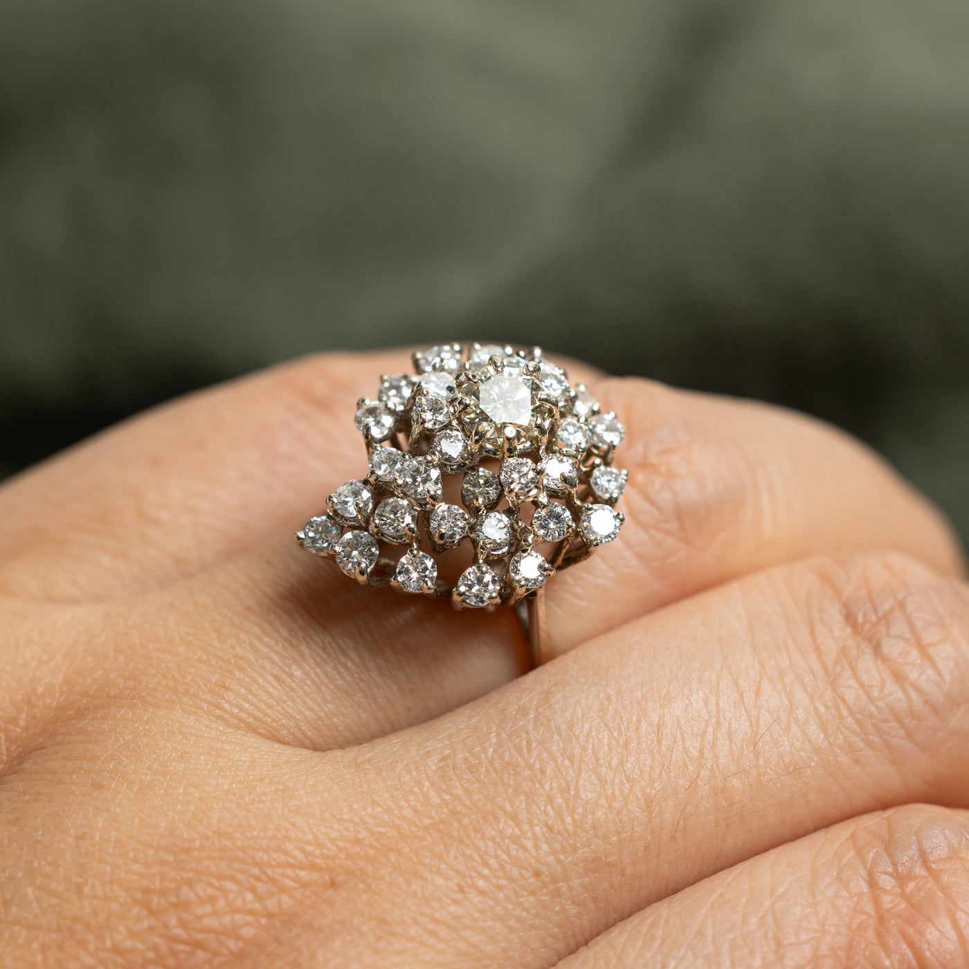 White Gold Diamond Cluster Cocktail Ring | 1.97ctw | SZ 7