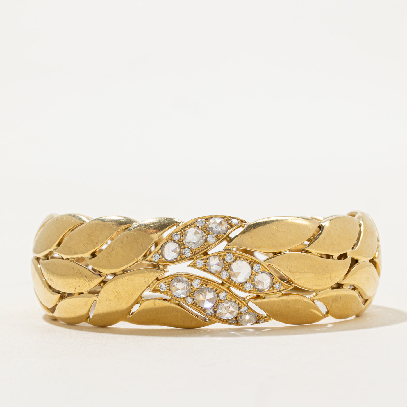 Rose Cut Diamond Leaf Design Cuff Bracelet | 1.5ctw |