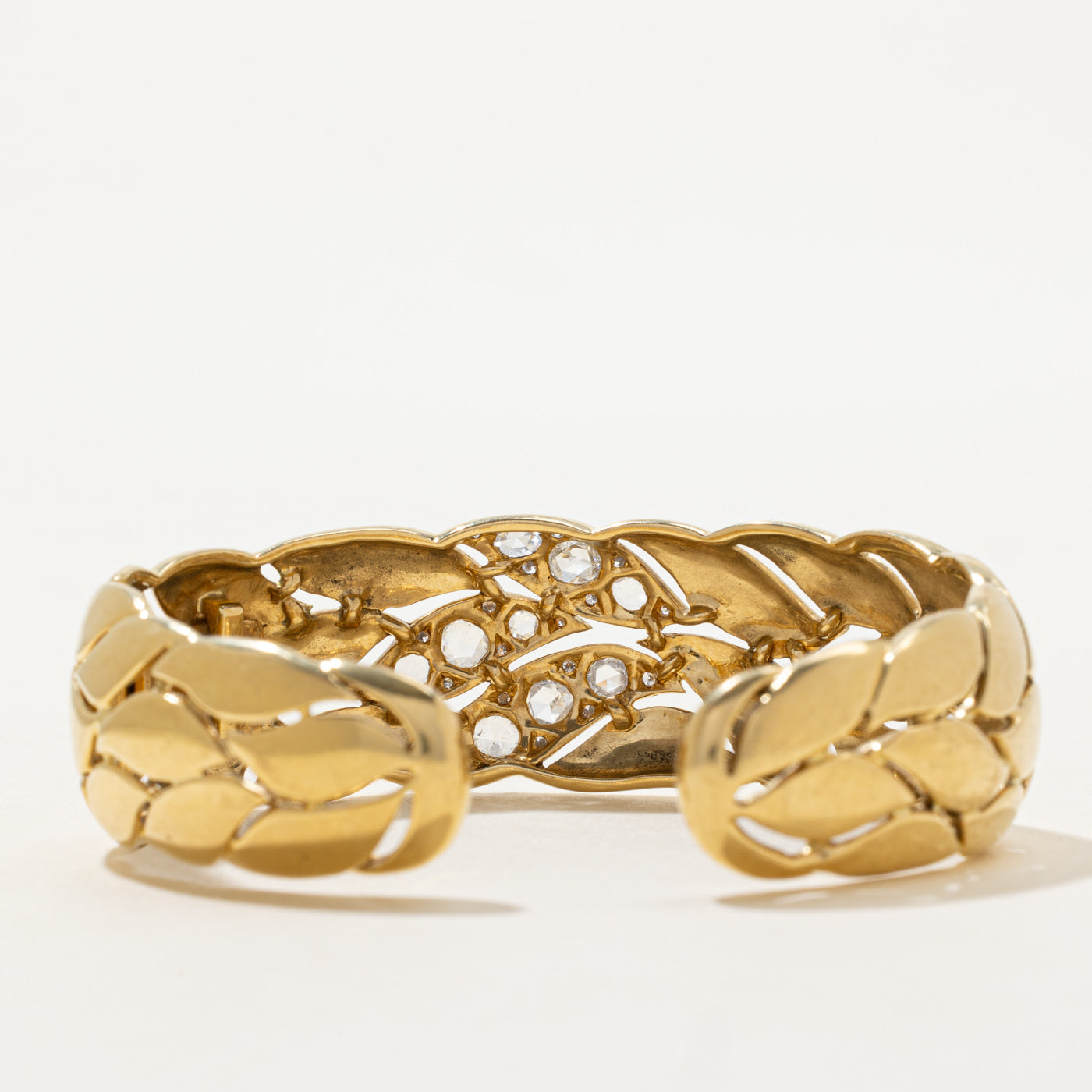Rose Cut Diamond Leaf Design Cuff Bracelet | 1.5ctw |