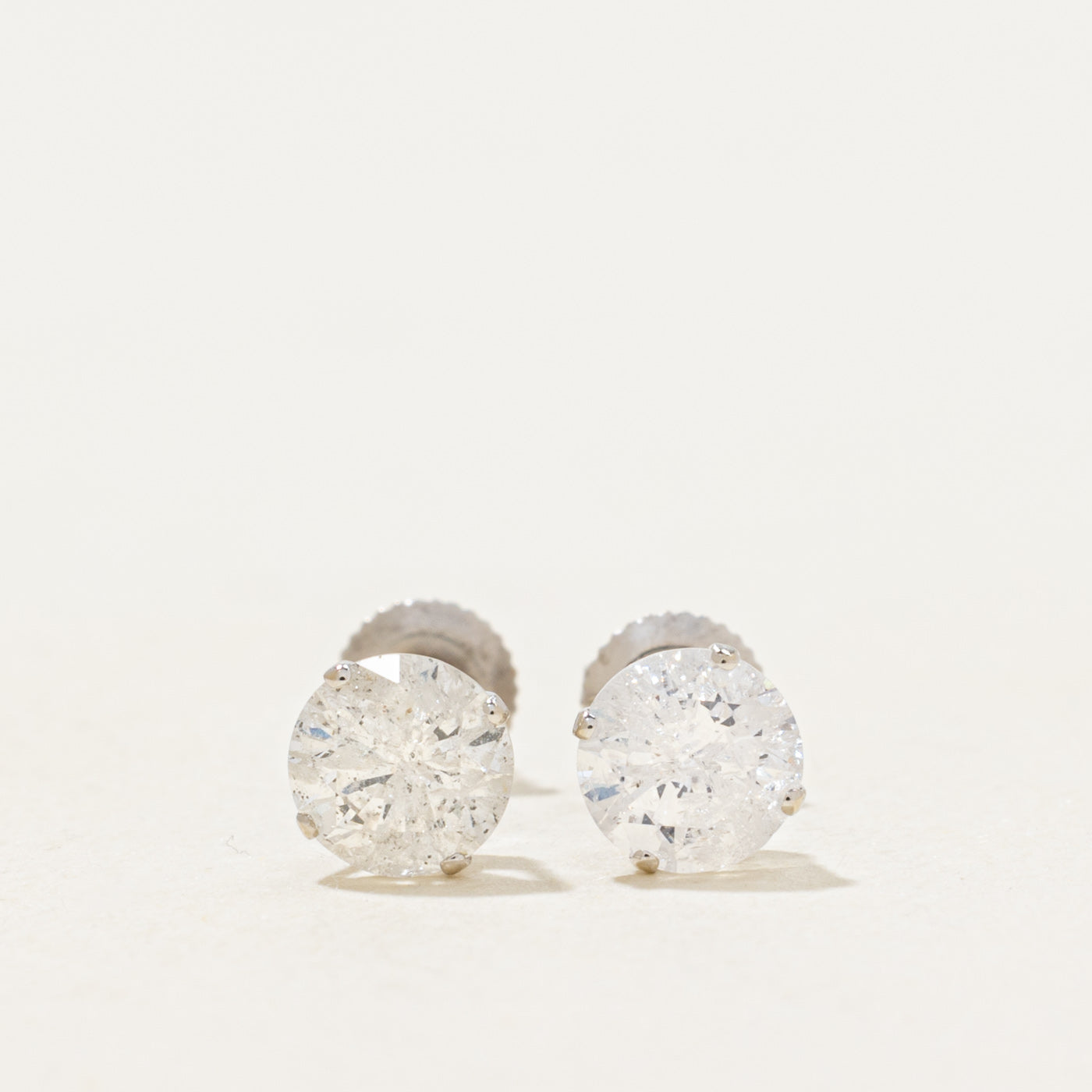 Boucles d'oreilles solitaire en diamant | 1,0 ct I1/I2 H/I |