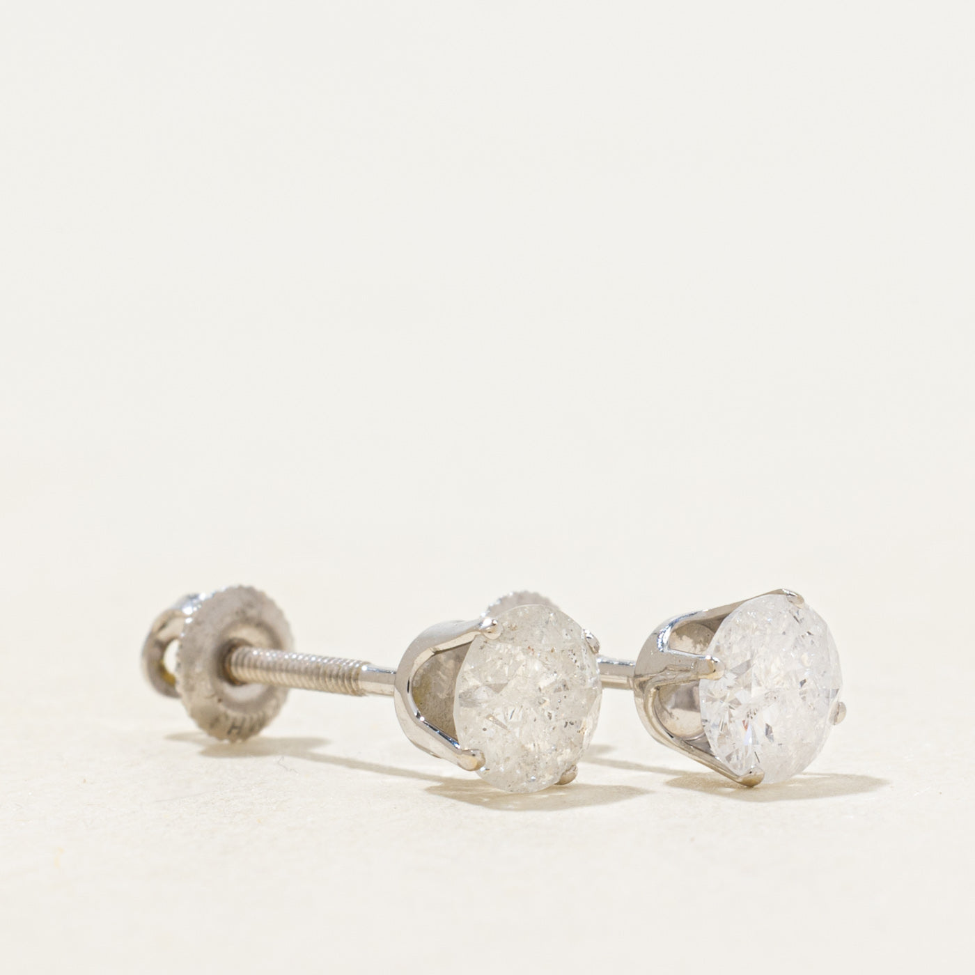 Boucles d'oreilles solitaire en diamant | 1,0 ct I1/I2 H/I |