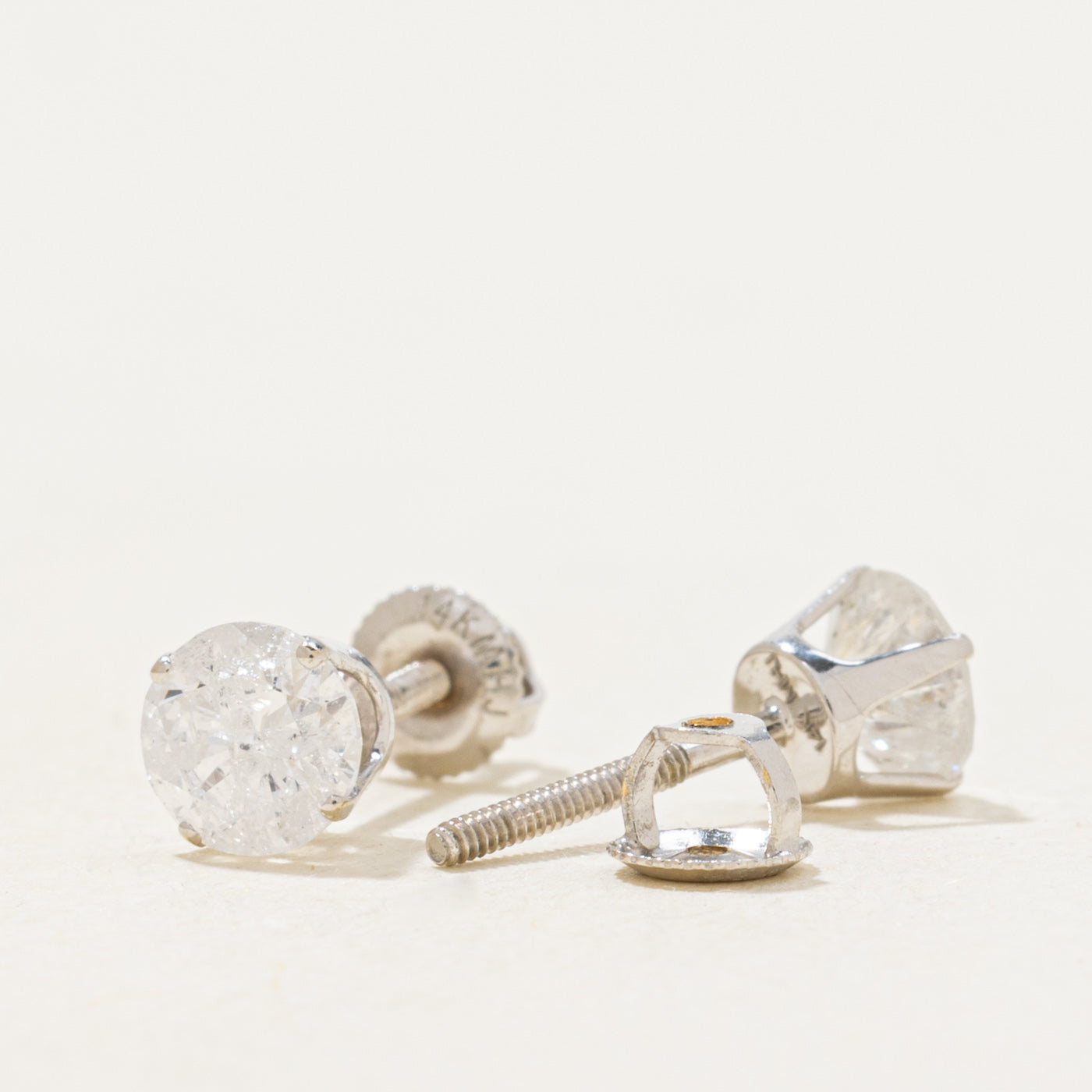 Boucles d'oreilles solitaire en diamant | 1,0 ct I1/I2 H/I |