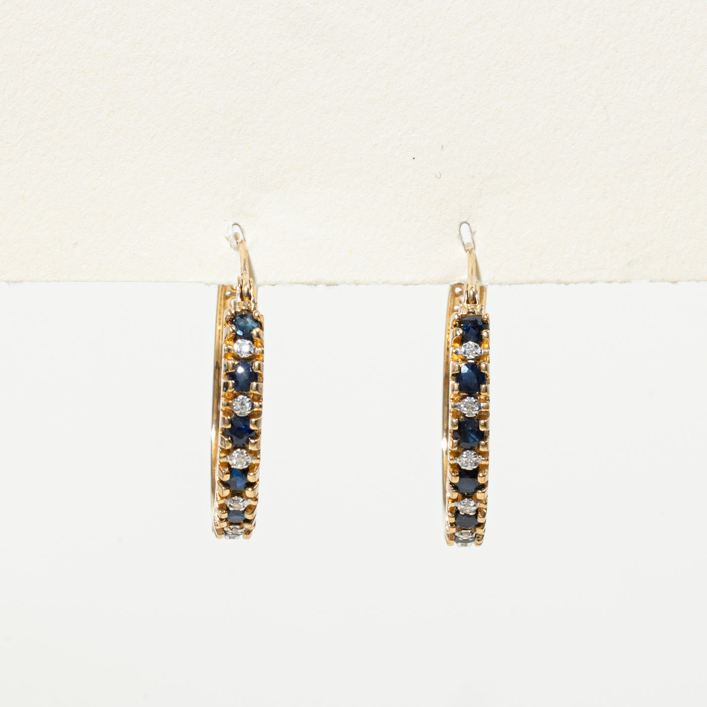 Sapphire & Diamond Scrollwork Hoop Earrings | 0.5ctw, 0.1ctw |