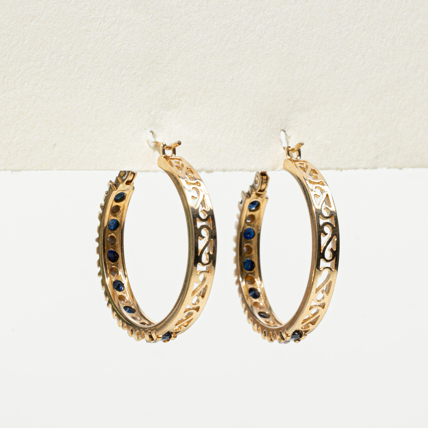 Sapphire & Diamond Scrollwork Hoop Earrings | 0.5ctw, 0.1ctw |
