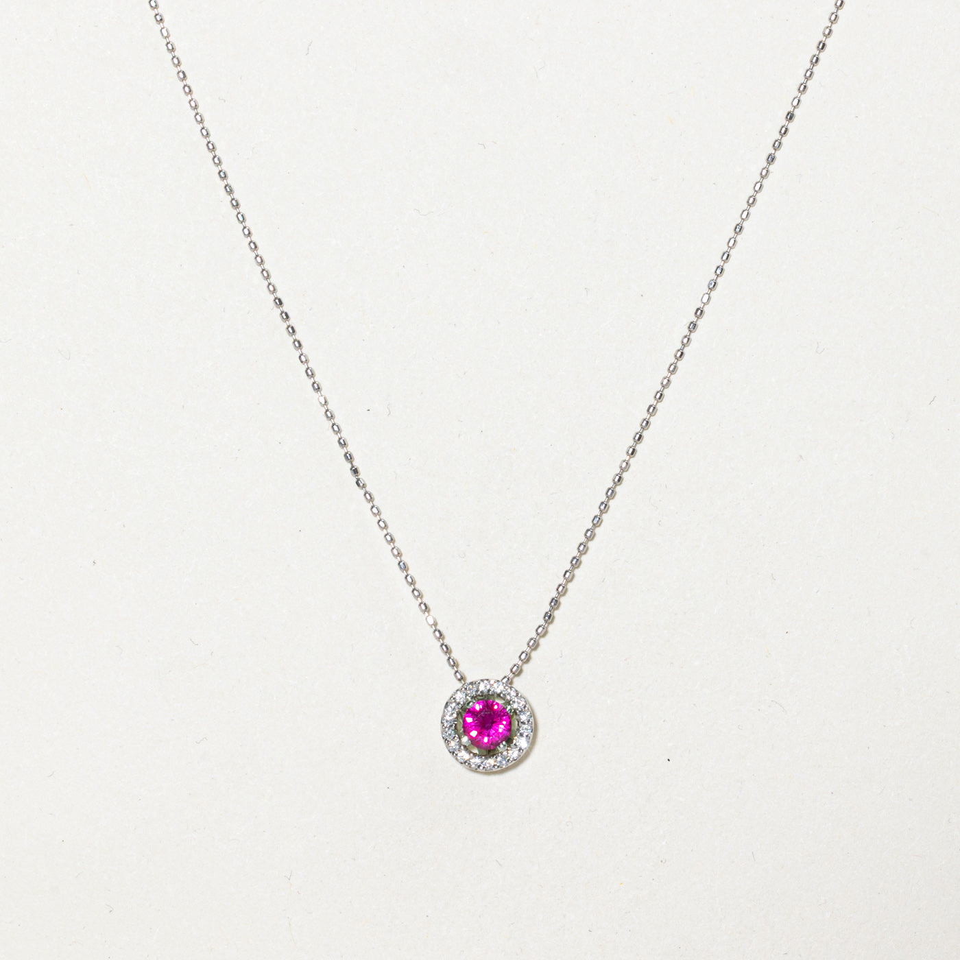 Ruby & Diamond Halo Pendant Necklace | 0.35ct, 0.09ctw | 16" |