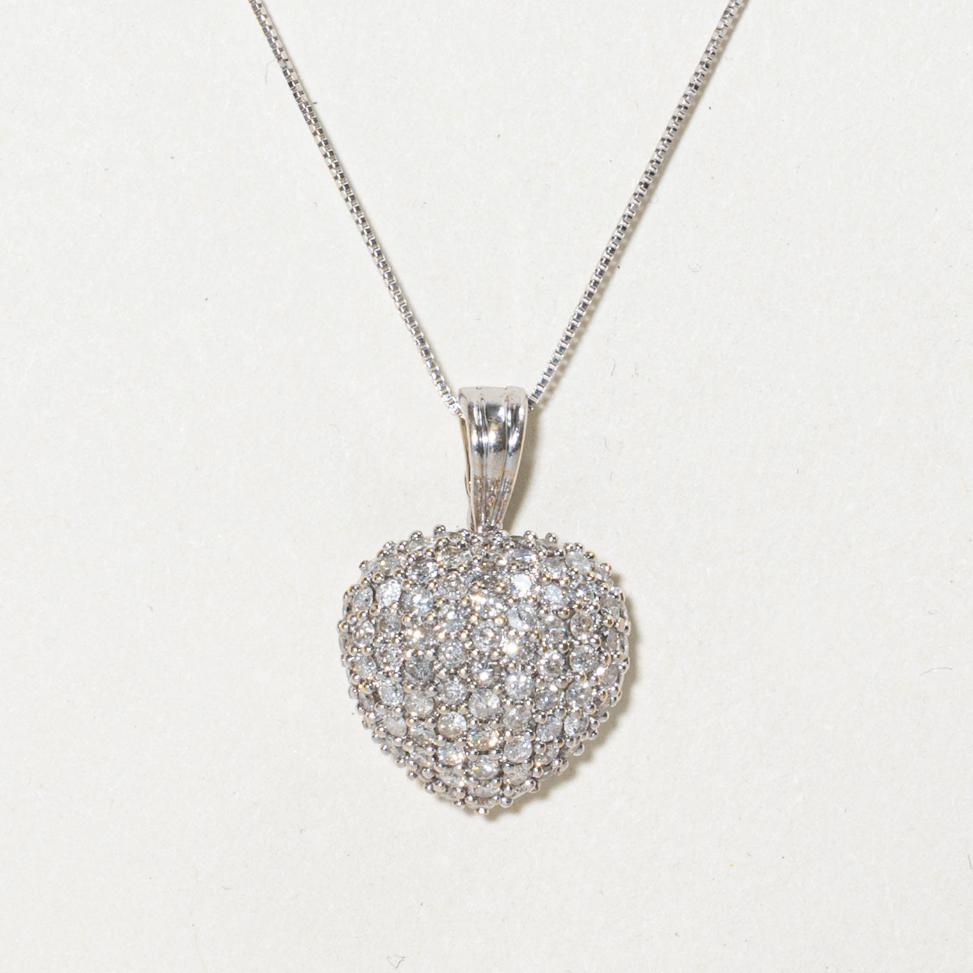Pavé Set Diamond Puffed Heart Pendant Necklace | 2.61ctw | 18" |