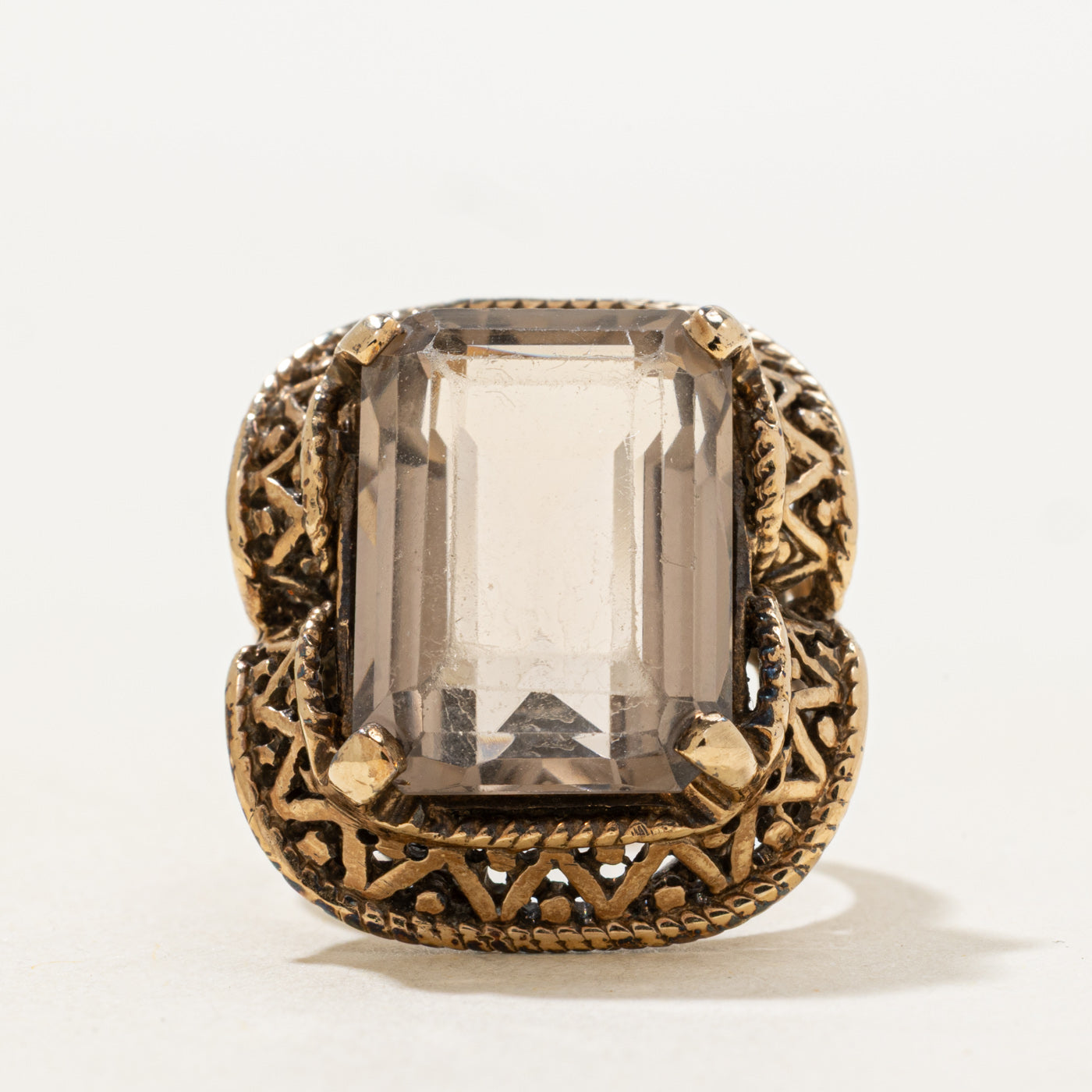 Smoky Quartz Ornate Cocktail Ring | 13.93ct | SZ 6.5 |
