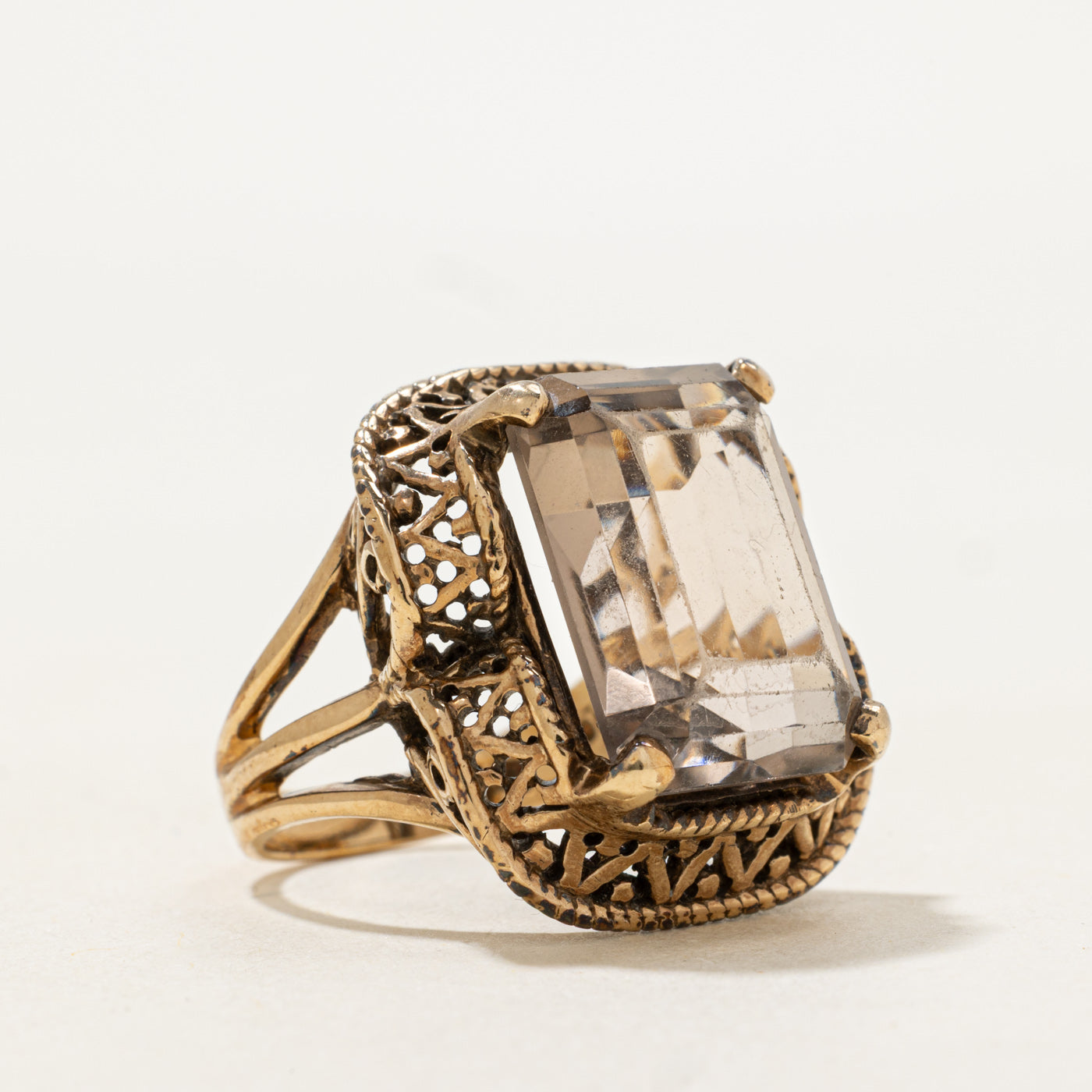 Smoky Quartz Ornate Cocktail Ring | 13.93ct | SZ 6.5 |