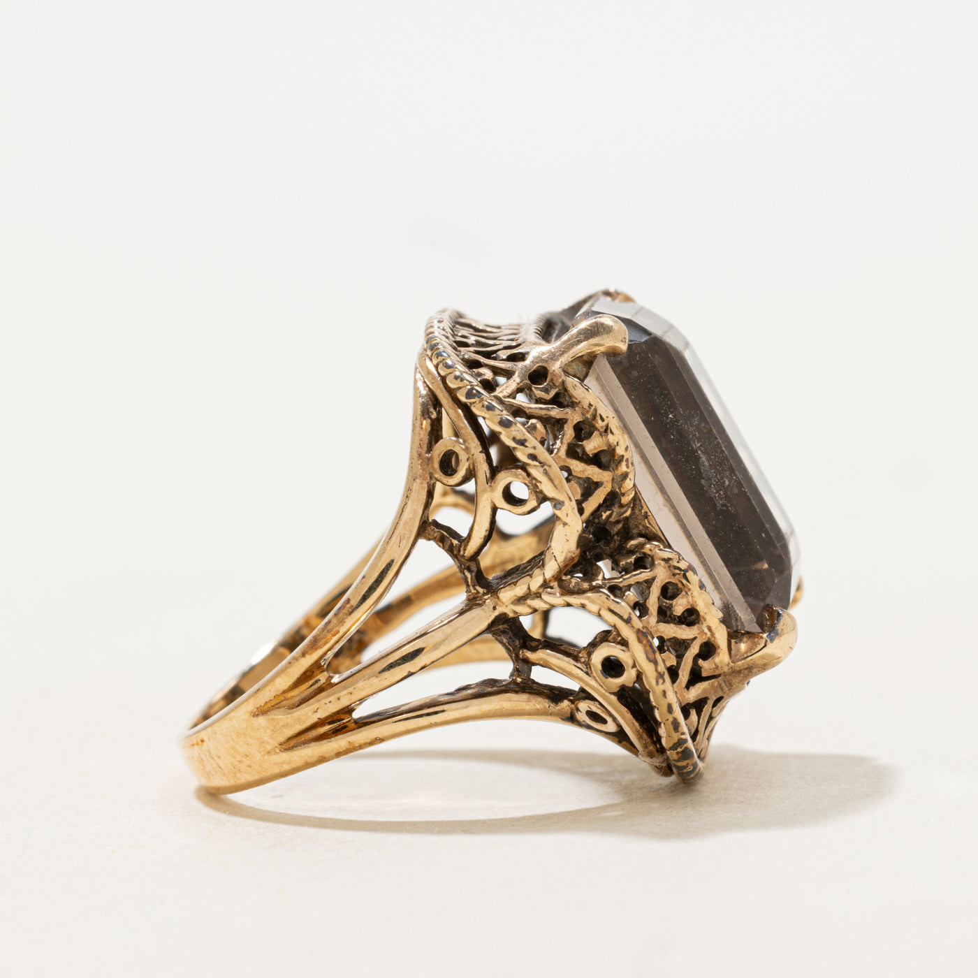 Smoky Quartz Ornate Cocktail Ring | 13.93ct | SZ 6.5 |