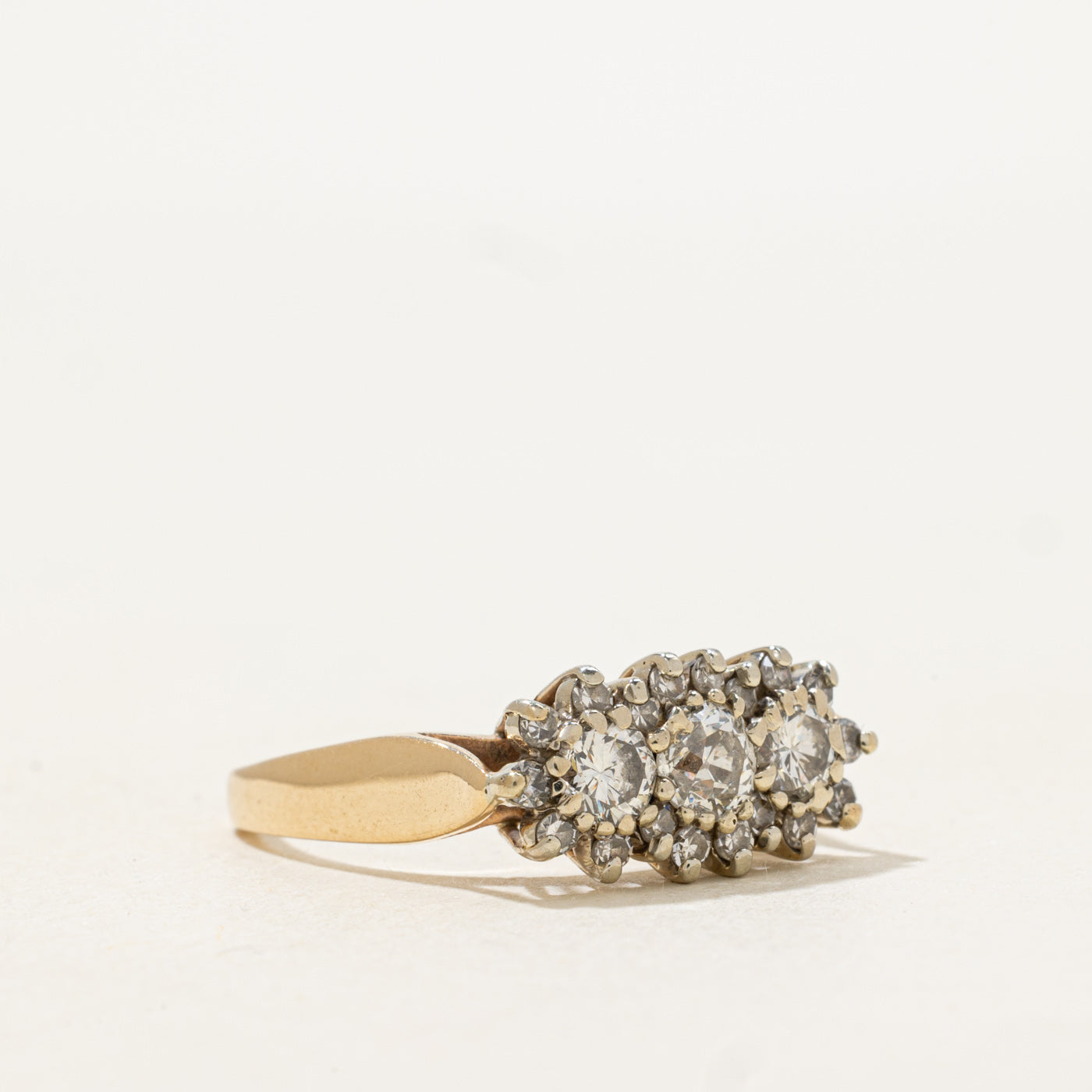 Old European Cut Three Stone Diamond Petal Halo Ring | 1.18ctw | SZ 8.25 |