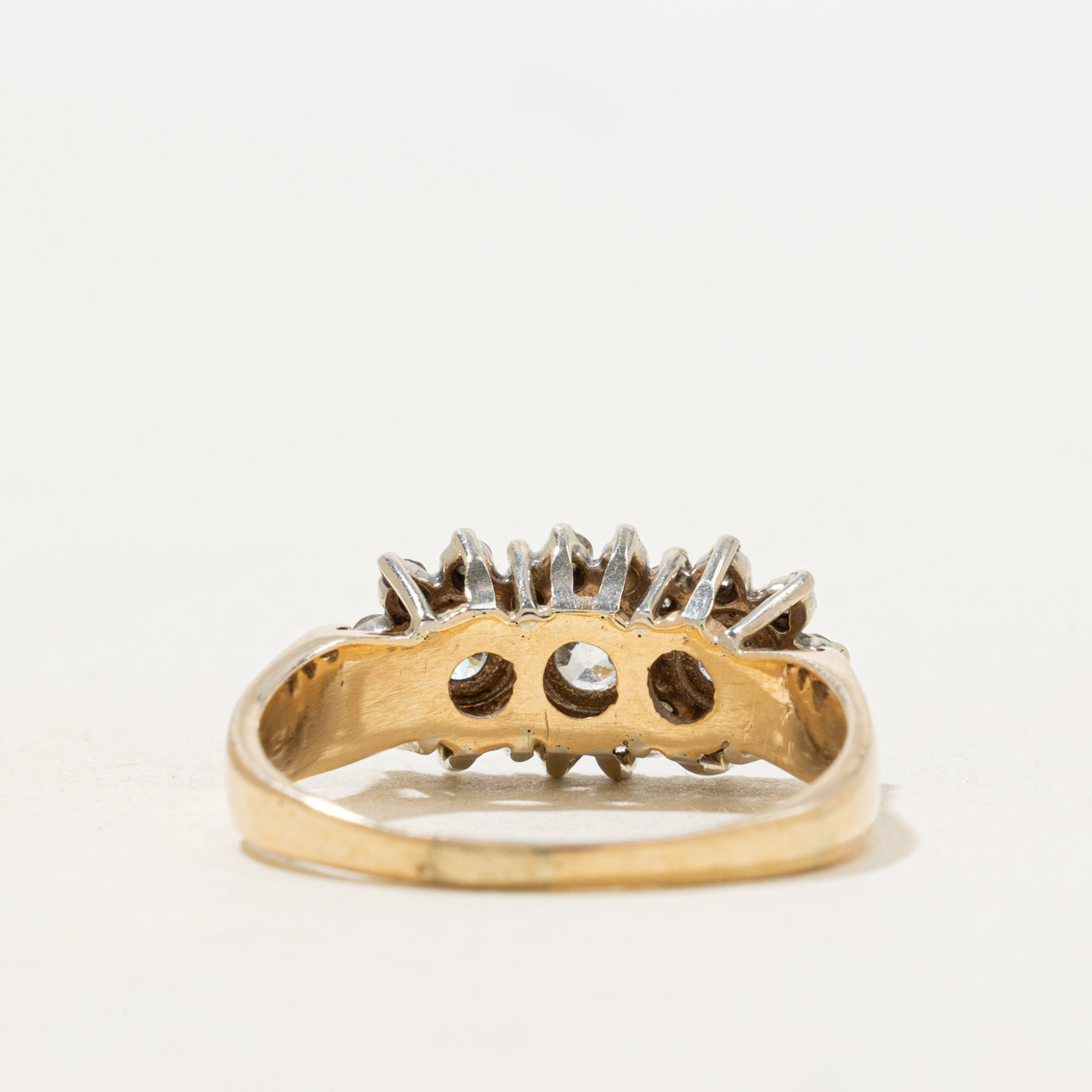 Old European Cut Three Stone Diamond Petal Halo Ring | 1.18ctw | SZ 8.25 |