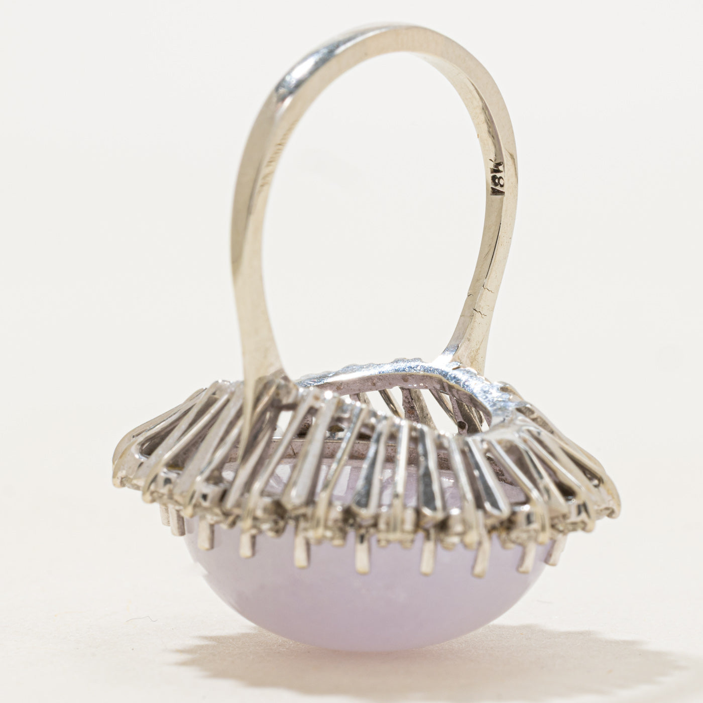 Lavender Jadeite & Diamond Halo Cocktail Ring | 34.5ct, 0.6ctw | SZ 8.0 |