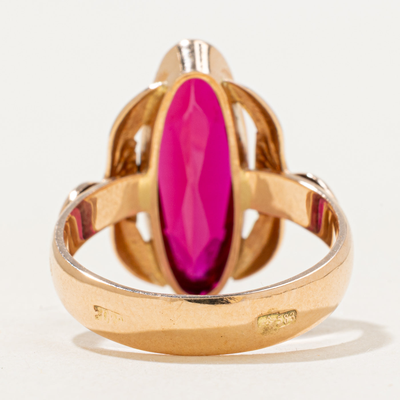 Bezel-set Synthetic Ruby ring with Soviet Hallmarks | 3.93ct | SZ 8.0 |