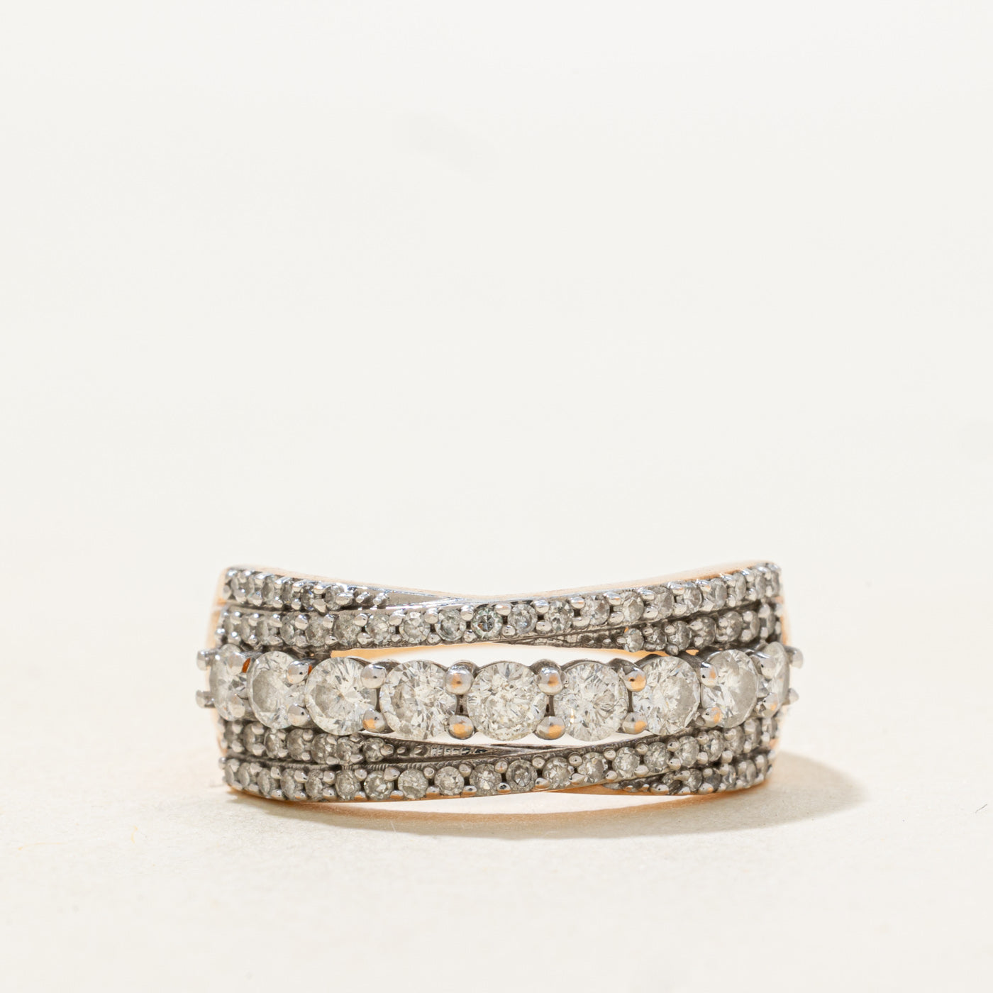 Multi Row Semi Eternity Diamond Crossover Ring | 1.0ctw | SZ 7.0 |