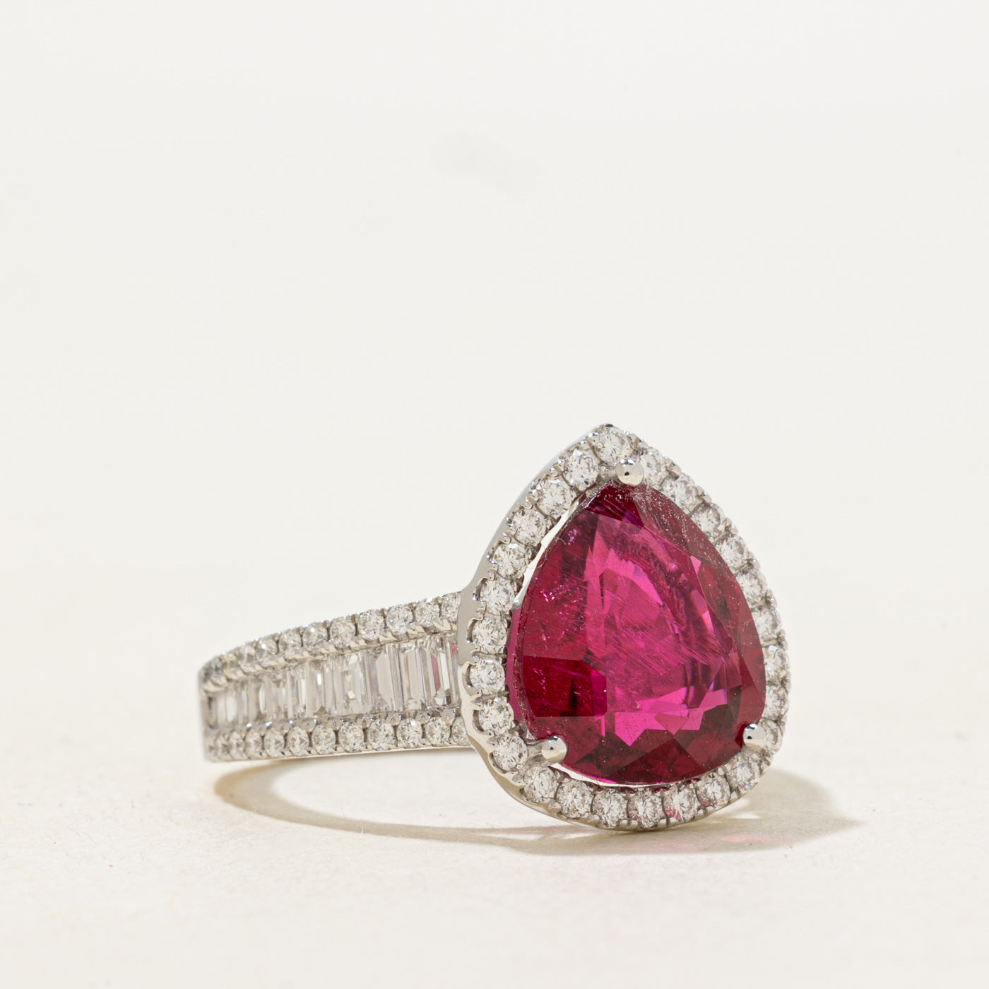Rubellite Tourmaline & Diamond Halo Ring | 3.5ct, 1.0ctw | SZ 6.0 |
