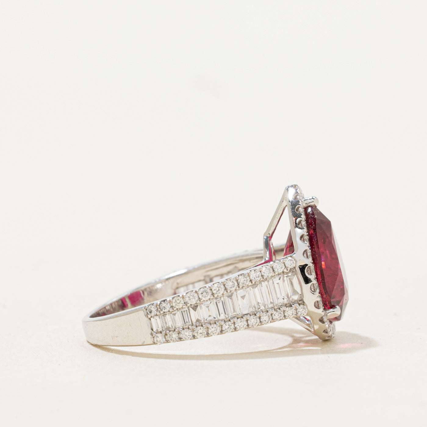 Rubellite Tourmaline & Diamond Halo Ring | 3.5ct, 1.0ctw | SZ 6.0 |