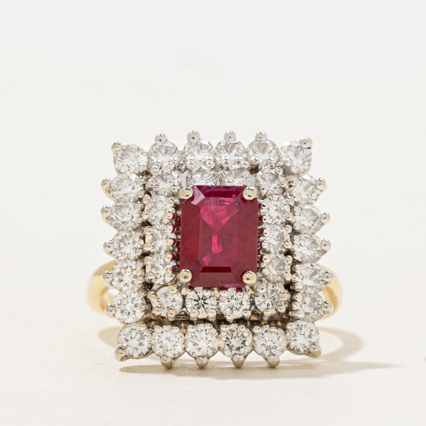 Step Cut Ruby & Diamond Double Halo Ring | 1.42ct, 2.24ctw | SZ 6.75 |