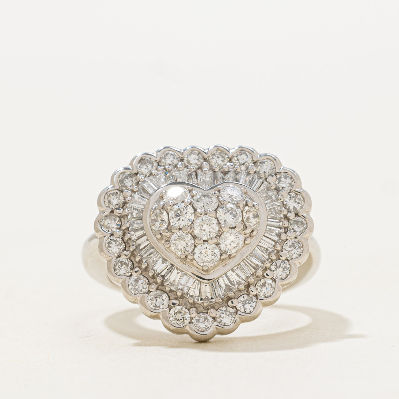 Diamond Cluster Scalloped Heart Cocktail Ring | 2.0ctw | SZ 6.0 |