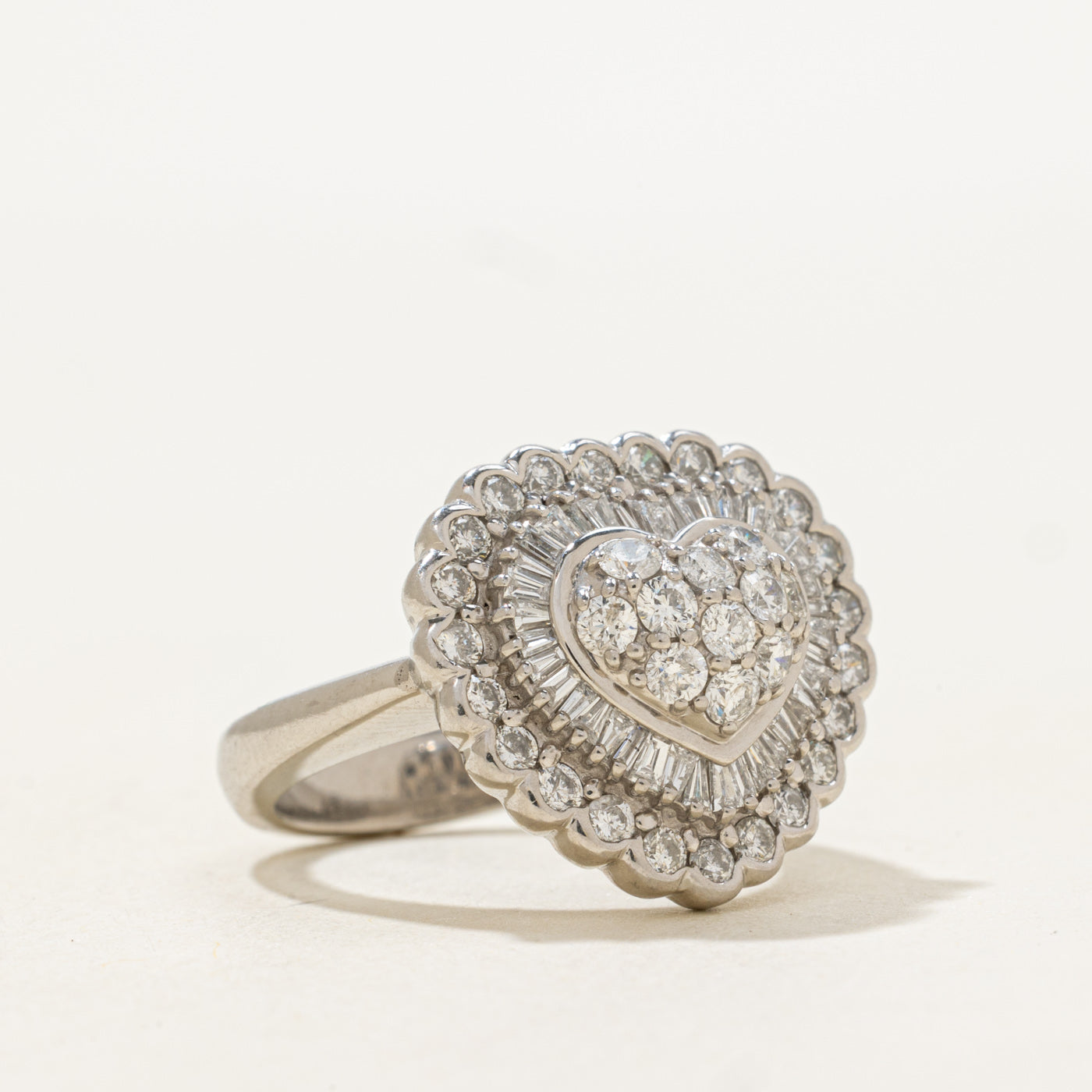 Diamond Cluster Scalloped Heart Cocktail Ring | 2.0ctw | SZ 6.0 |