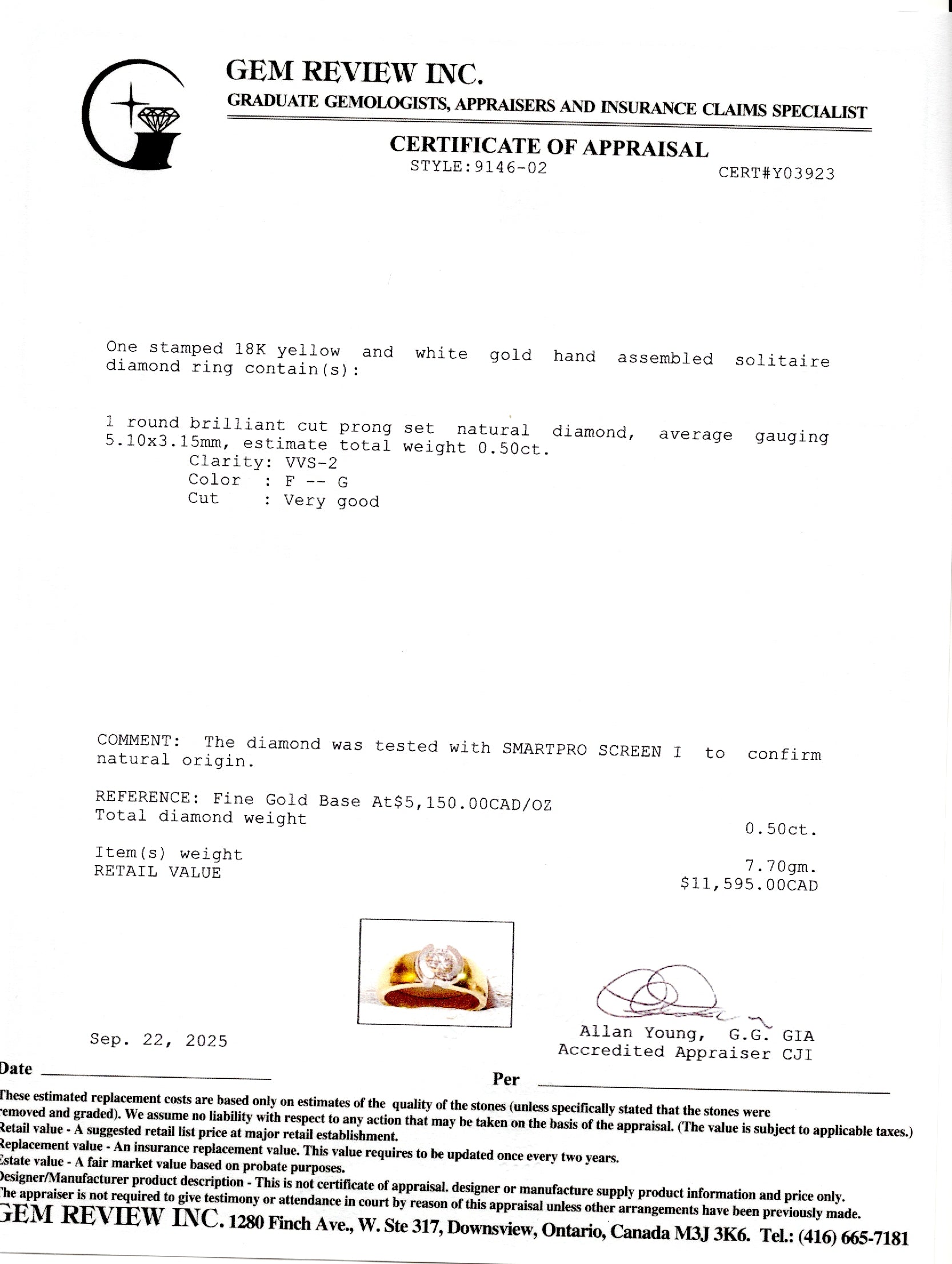 18k Two Tone Semi Bezel Set Diamond Ring | 0.50ct VVS2 F/G | SZ 6