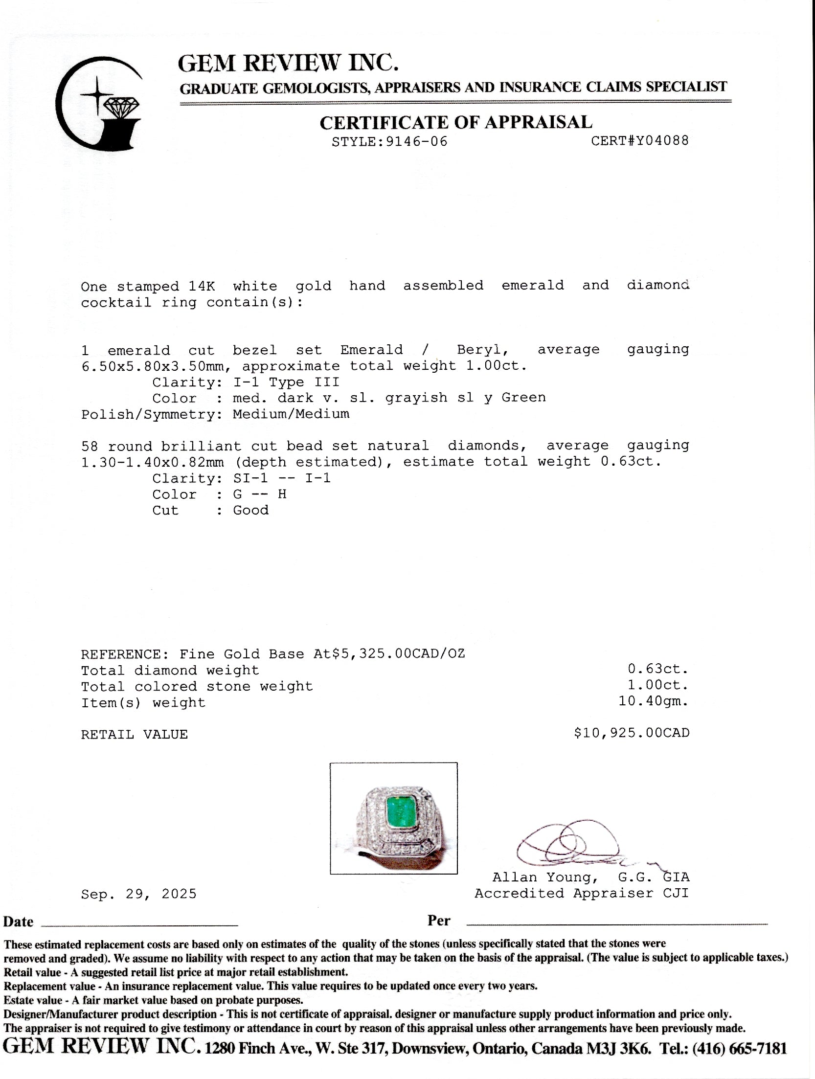 Bezel Set Emerald & Diamond Halo Cocktail Ring | 1.00ct, 0.63ctw | SZ 7