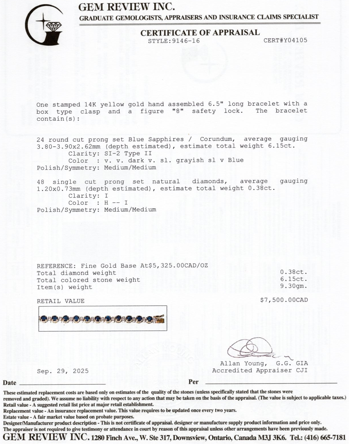 Sapphire & Diamond Gemstone Bracelet | 6.15ctw, 0.38ctw | 6.5"