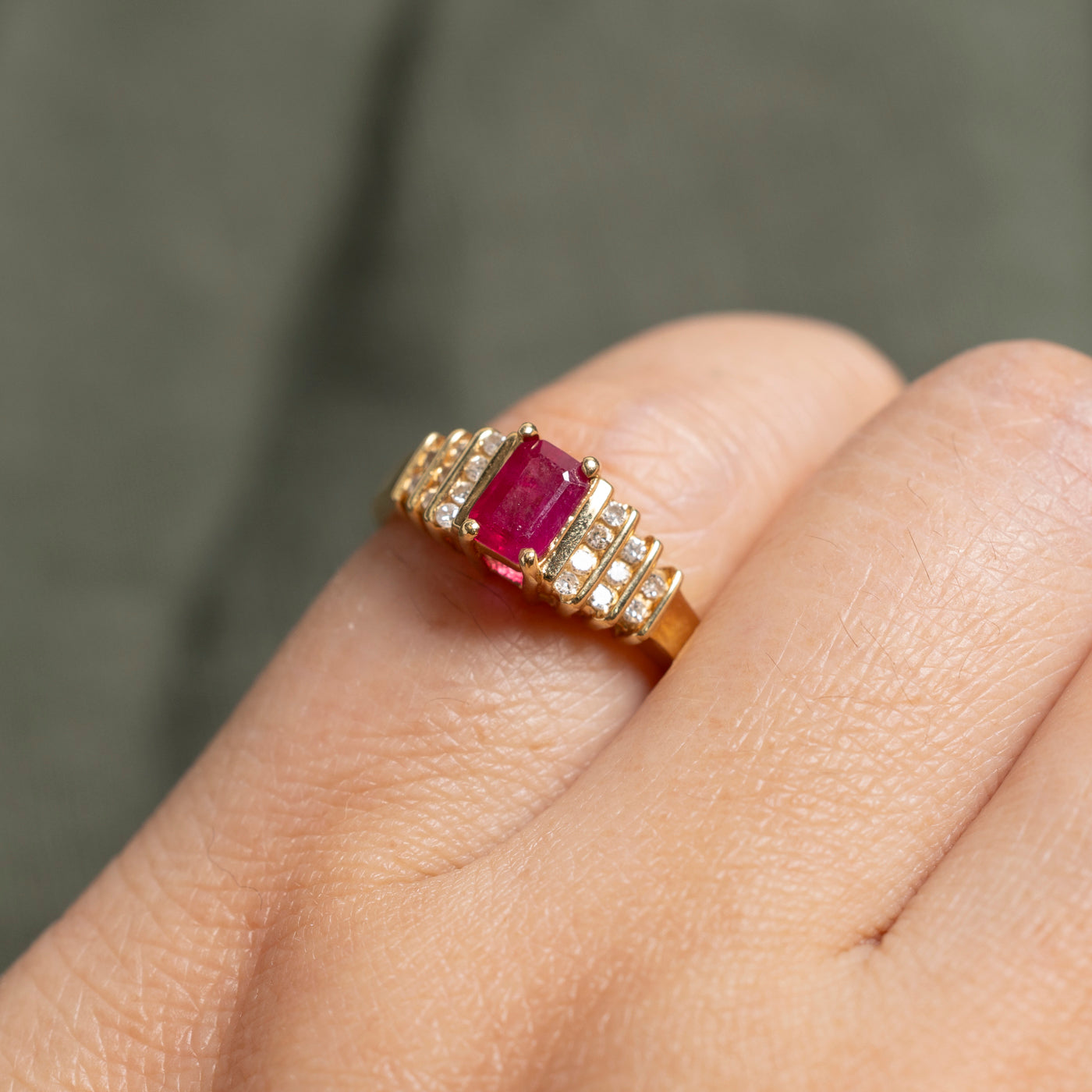 18k Basket Set Ruby & Diamond Ring | 0.63ct, 0.13ctw | SZ 4.75