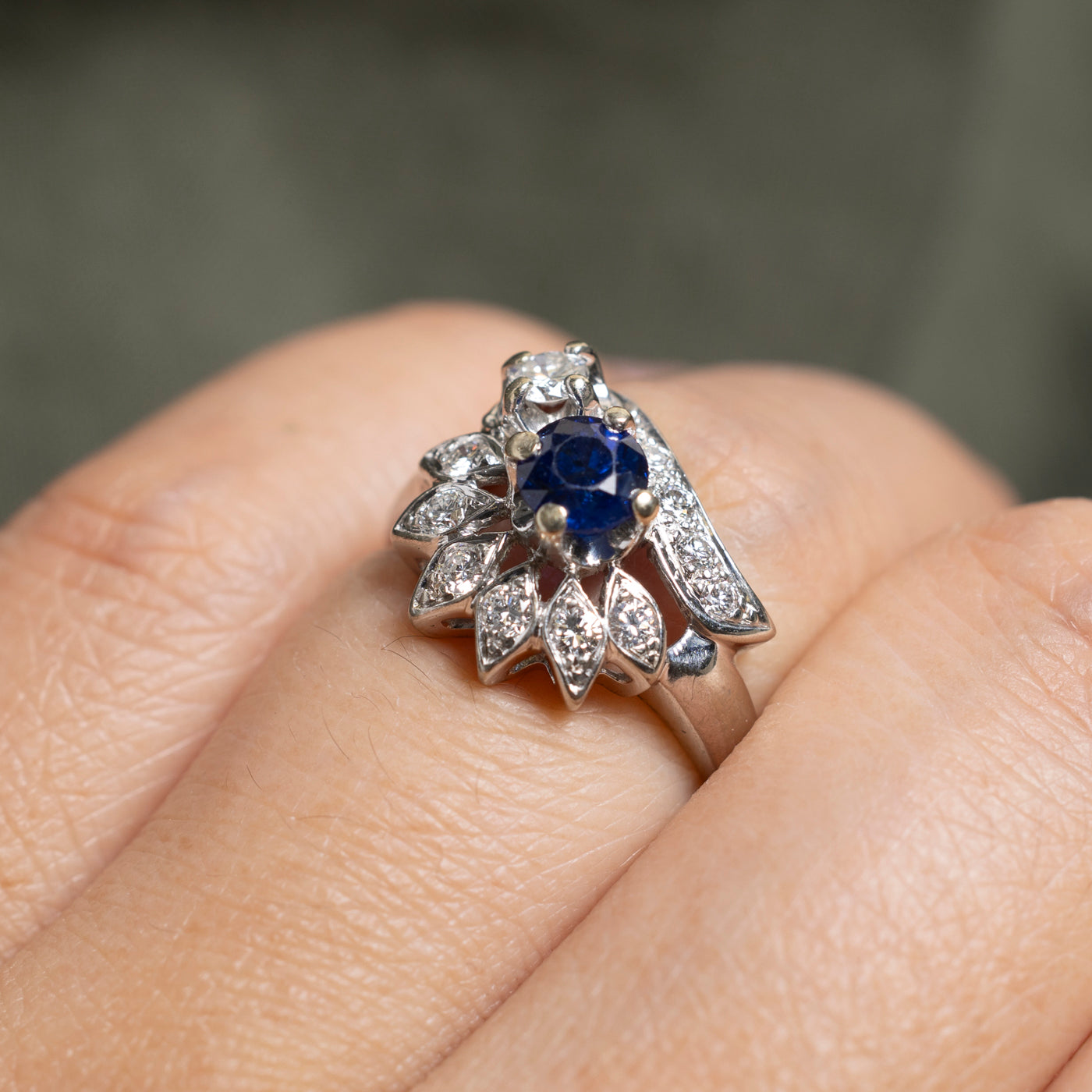 18k Sapphire & Diamond Floral Ring | 0.68ct, 0.36ctw | SZ 5.5