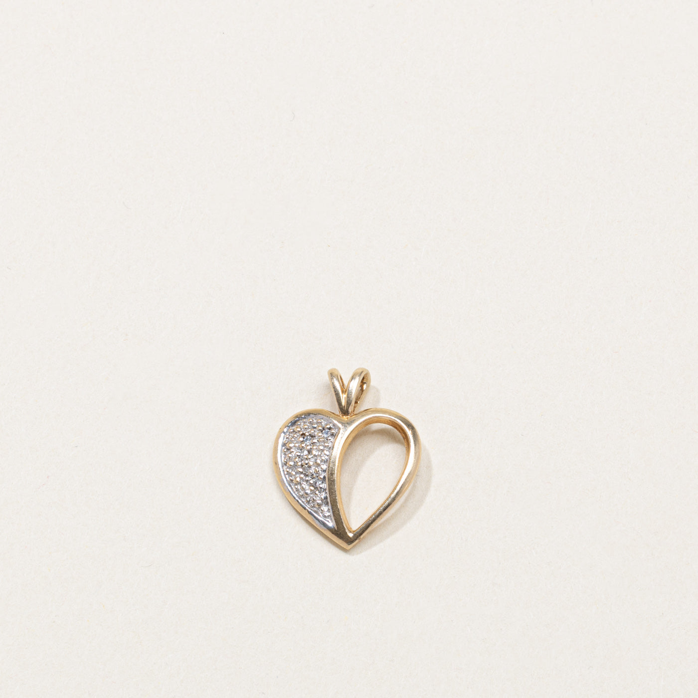 10K Diamond Half Open Heart Pendant