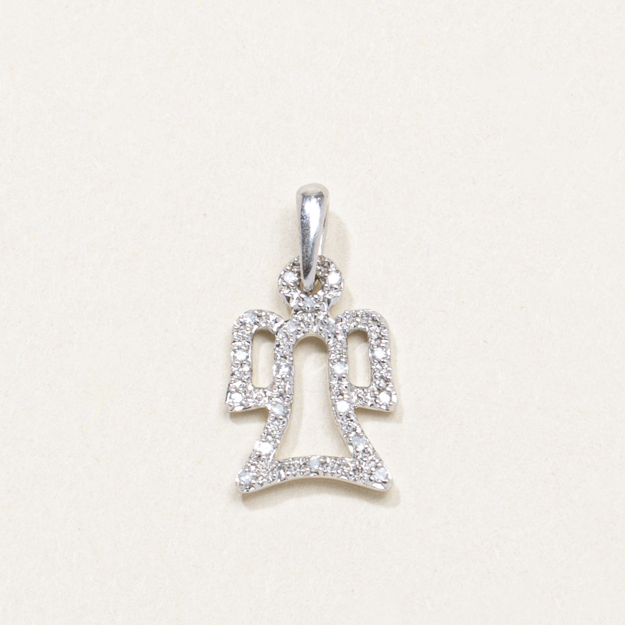 14K White Gold Diamond Angel Pendant