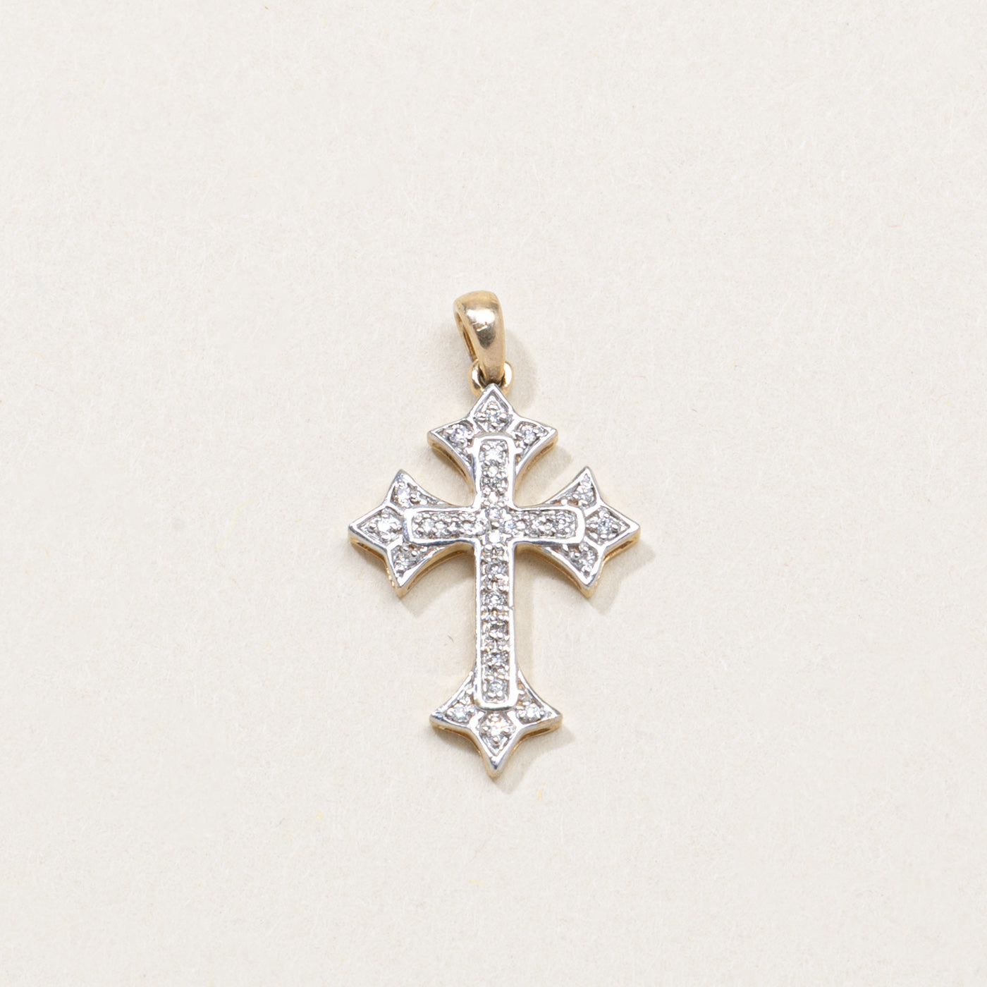 10K Two Tone Diamond Ornate Cross Pendant