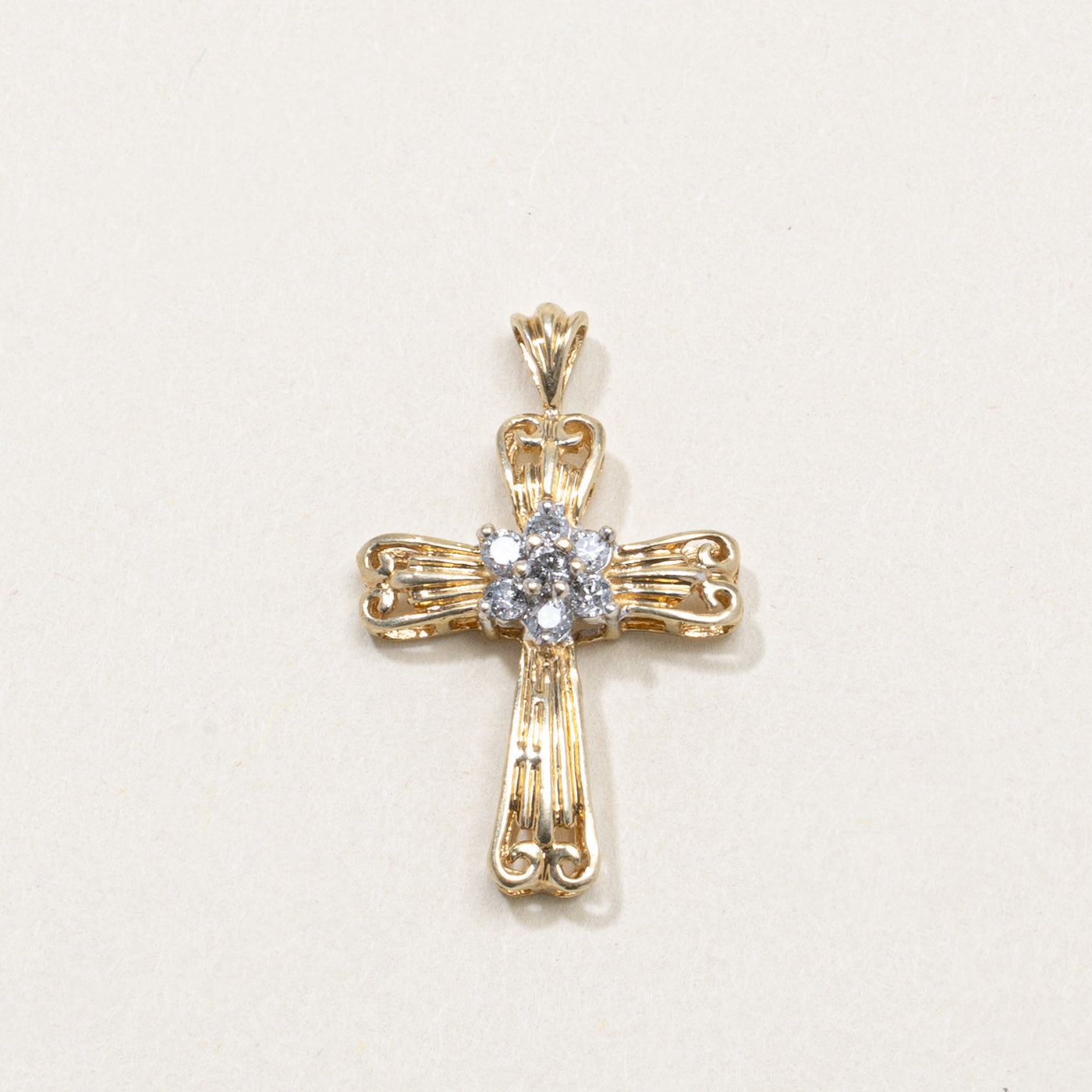 10K Diamond Cluster Cross Pendant