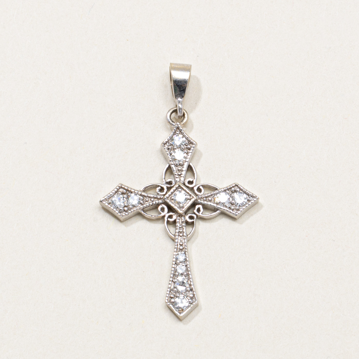 14K Diamond Ornate Cross Pendant