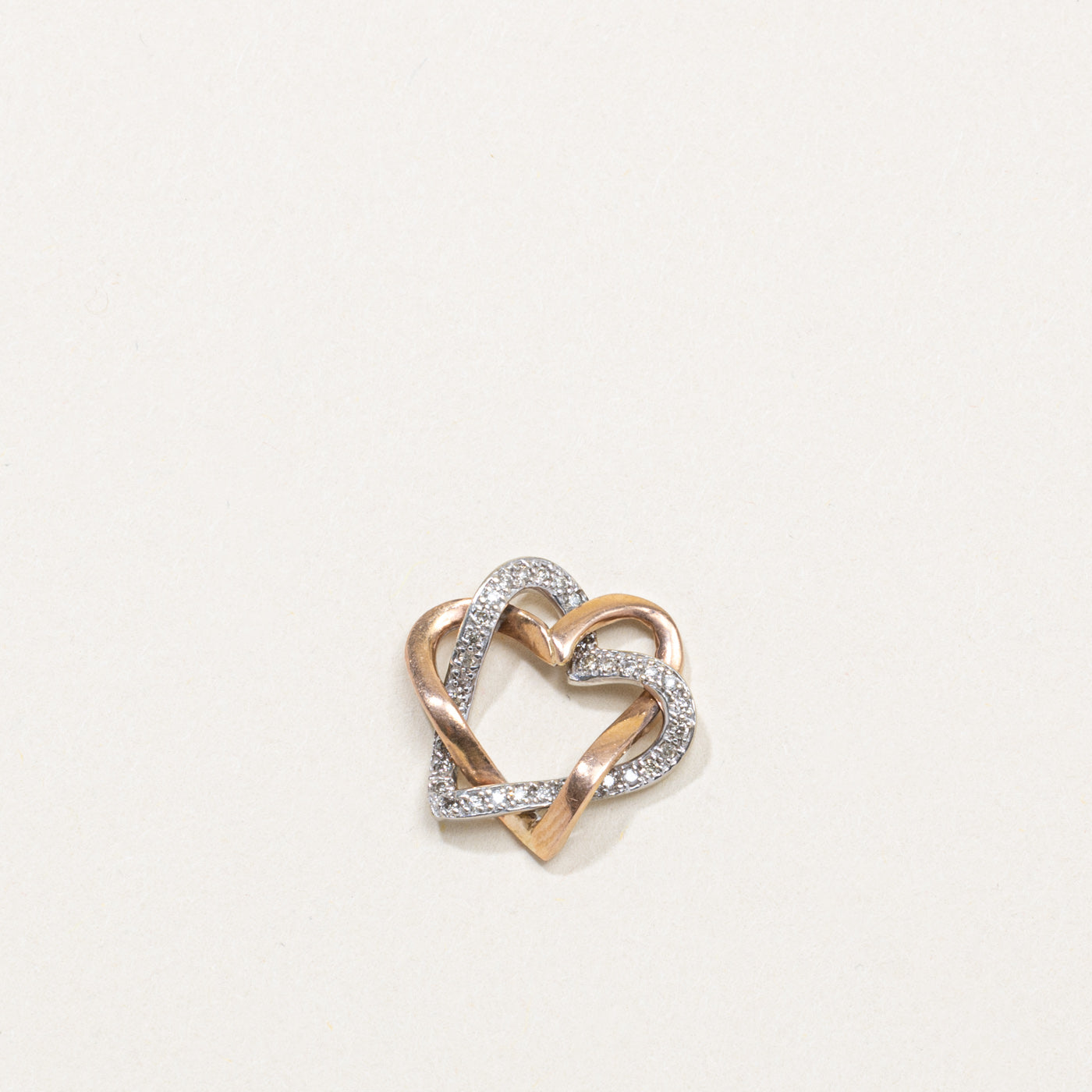 10K Two Tone Diamond Intertwined Hearts Pendant