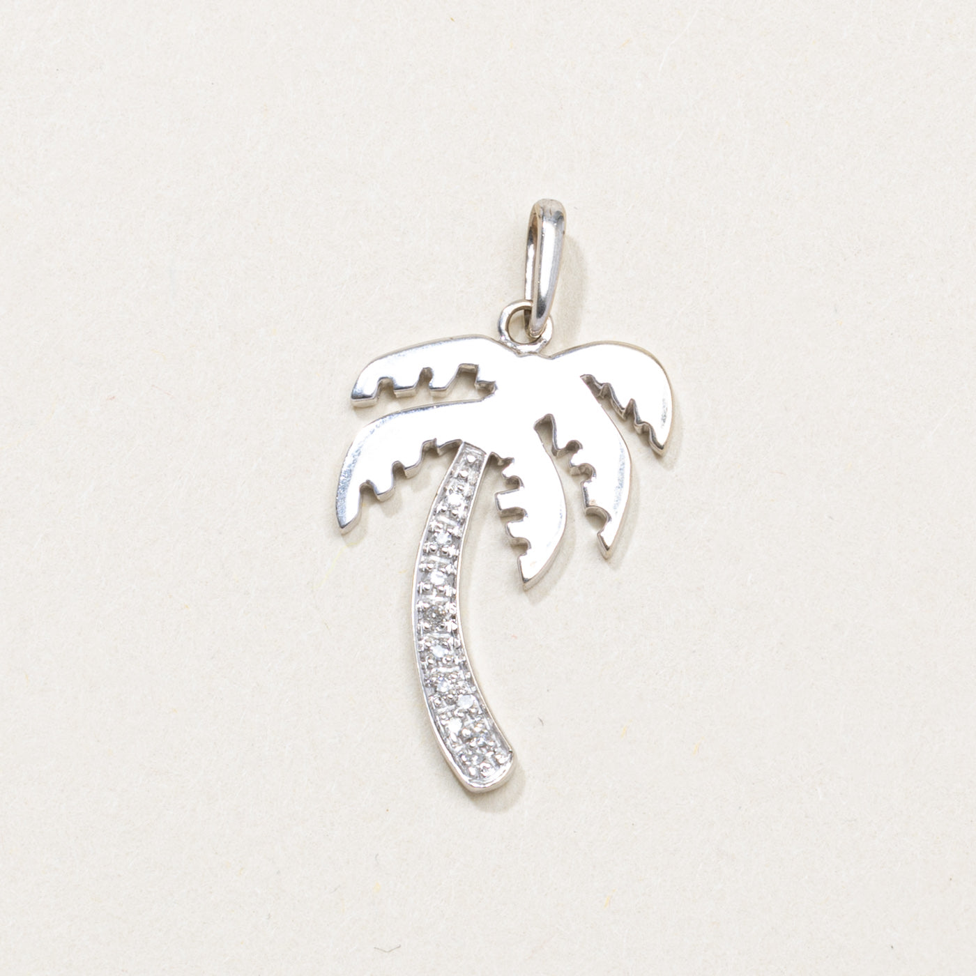 14K White Gold Diamond Palm Tree Charm