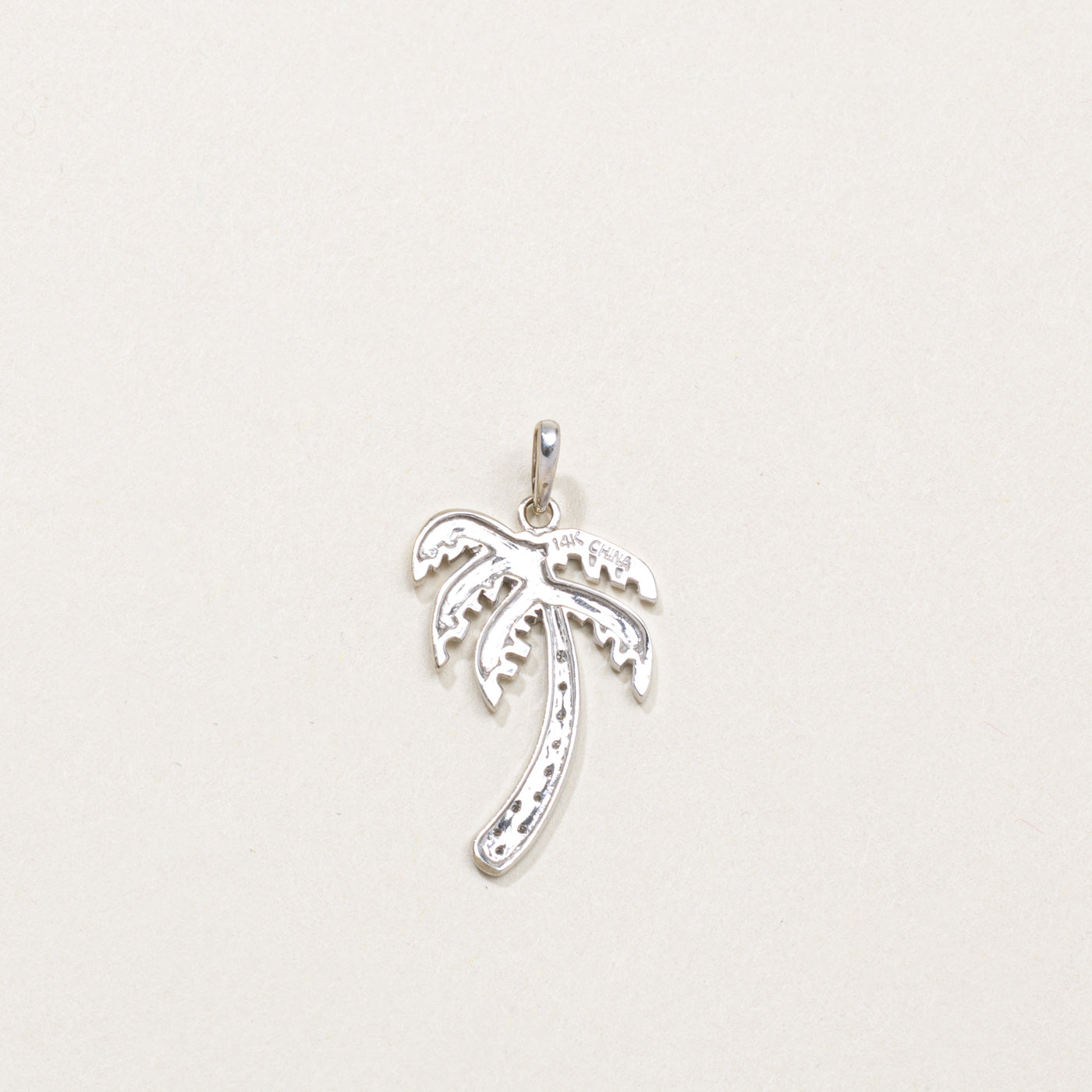 14K White Gold Diamond Palm Tree Charm