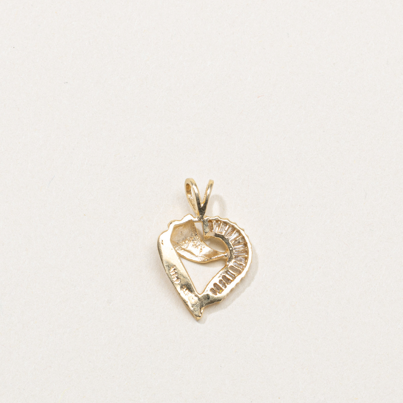 14K Baguette Cut Diamond Heart Pendant