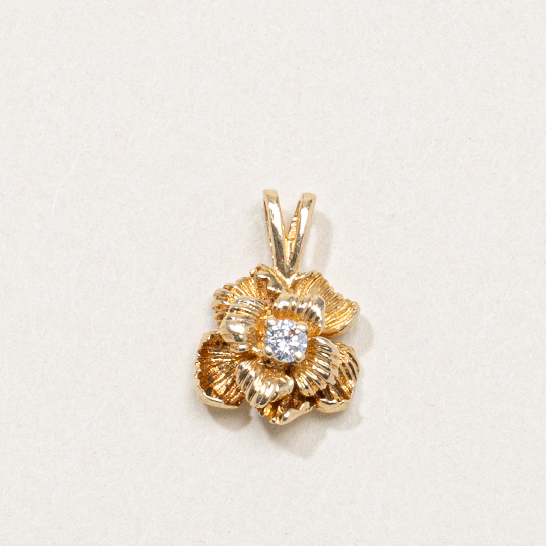 14K Diamond Textured Flower Pendant