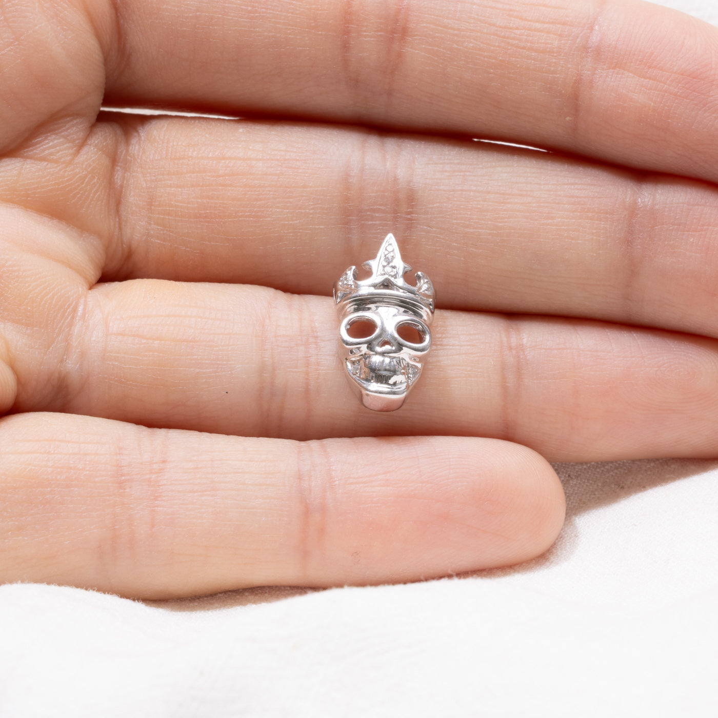 14K White Gold Skull Mask Pendant