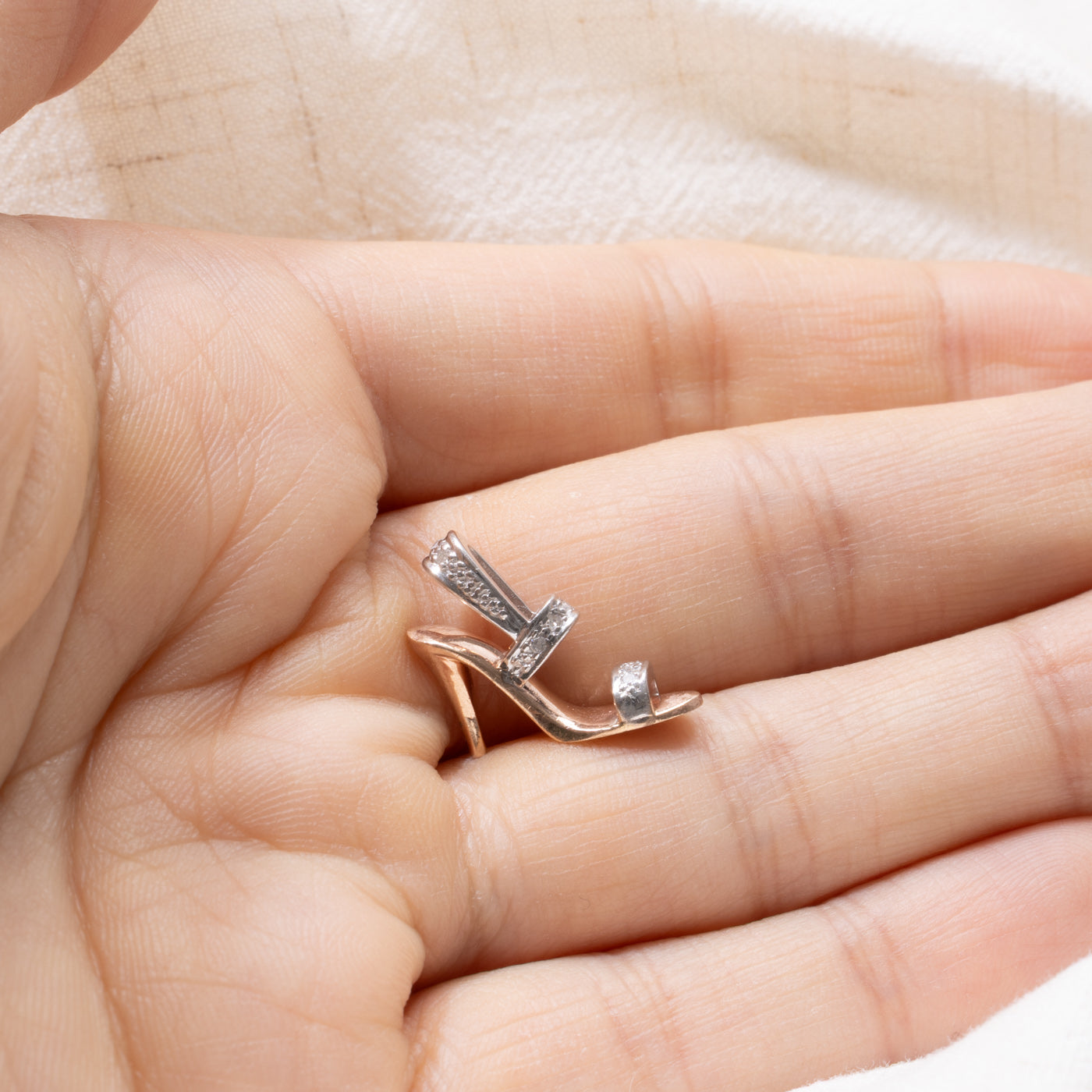 10K Two Tone Diamond High Heel Shoe Charm