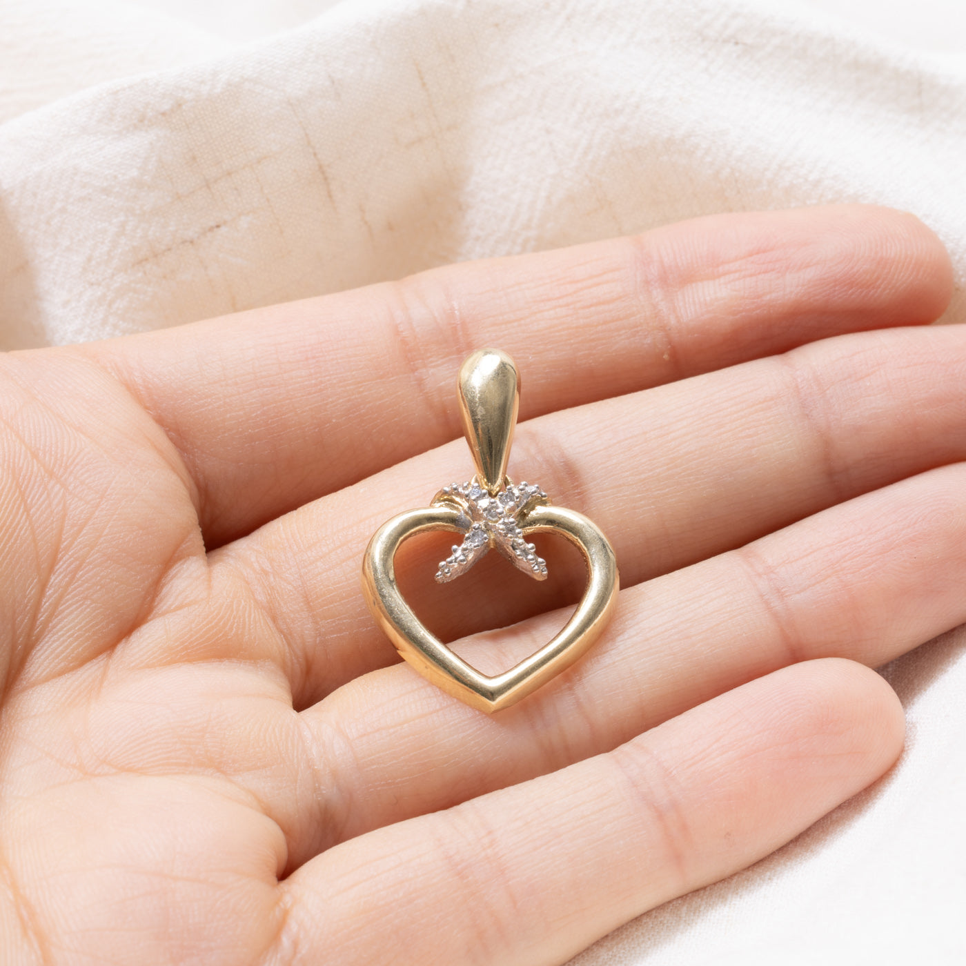 14K Diamond Open Heart Pendant