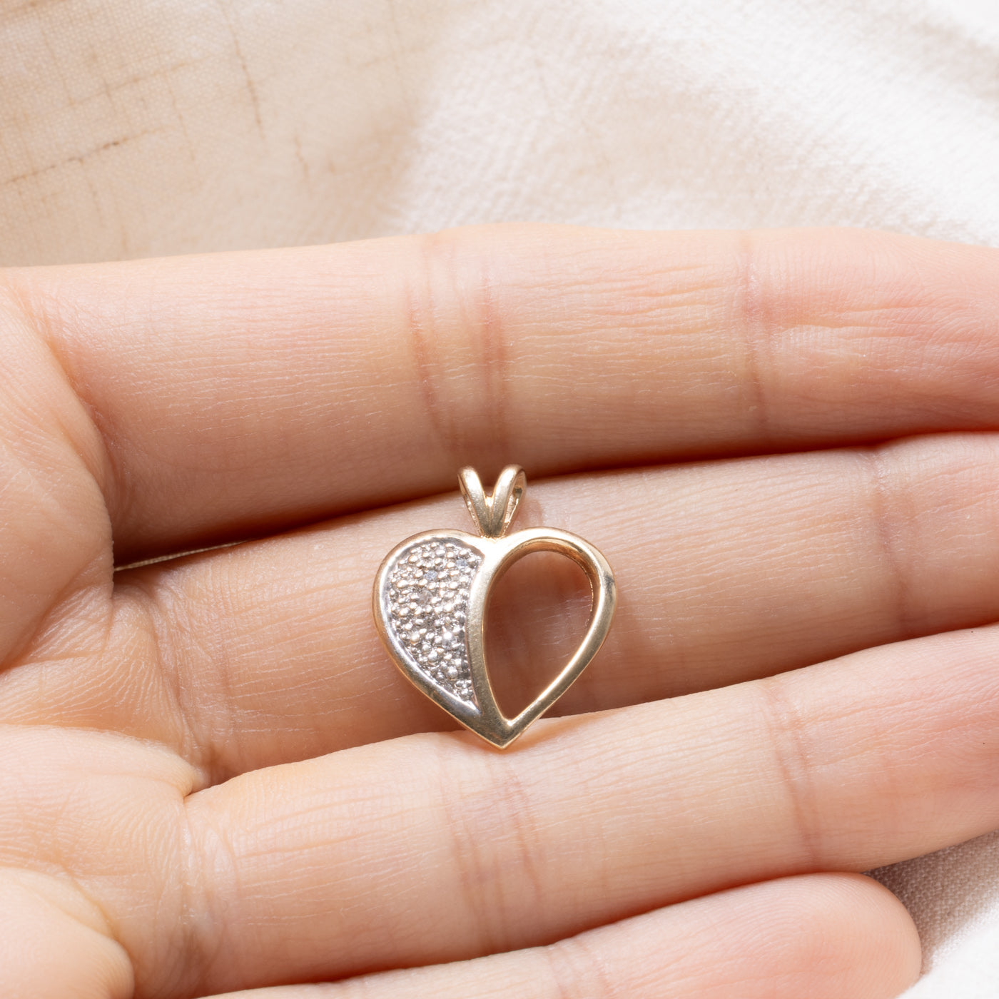 10K Diamond Half Open Heart Pendant