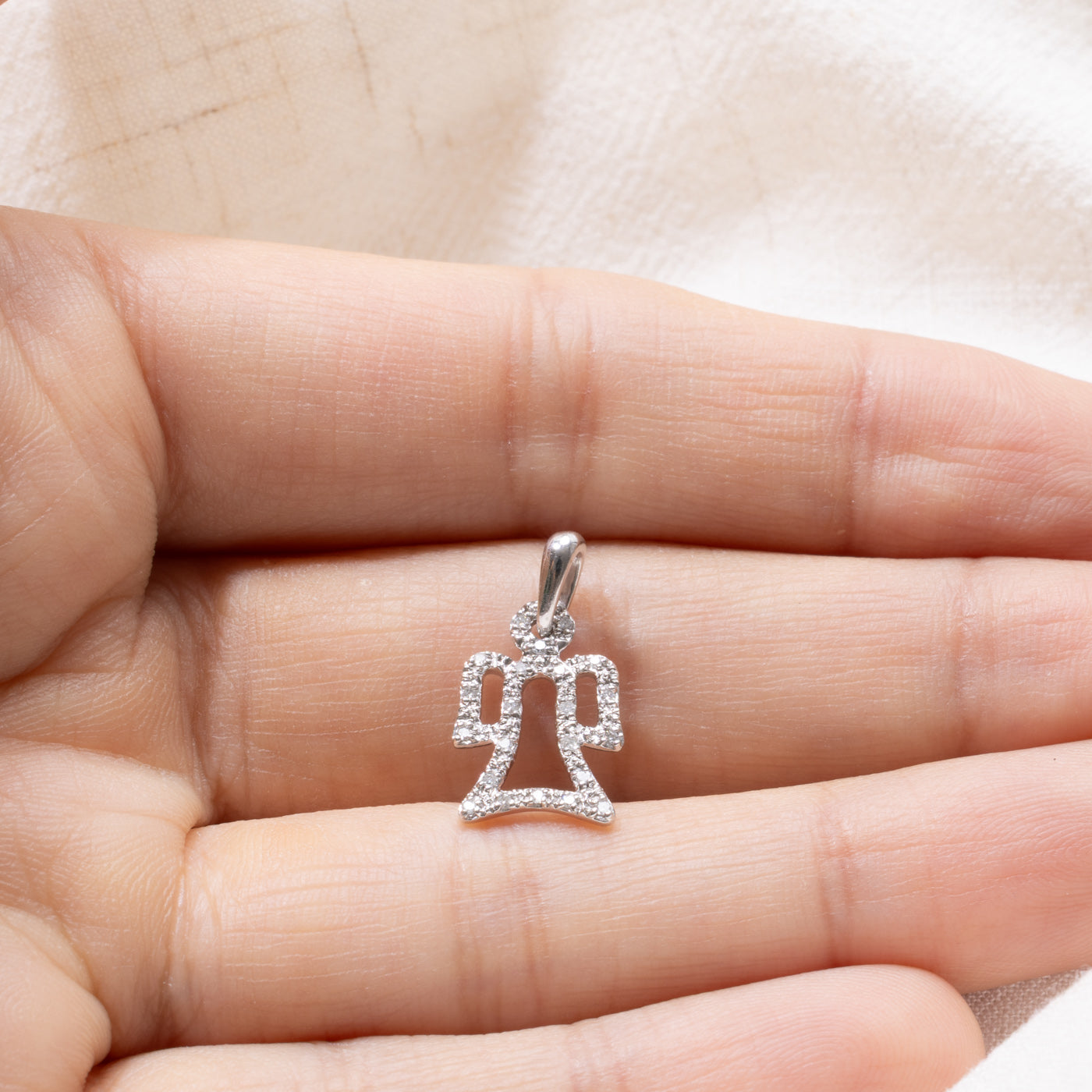 14K White Gold Diamond Angel Pendant