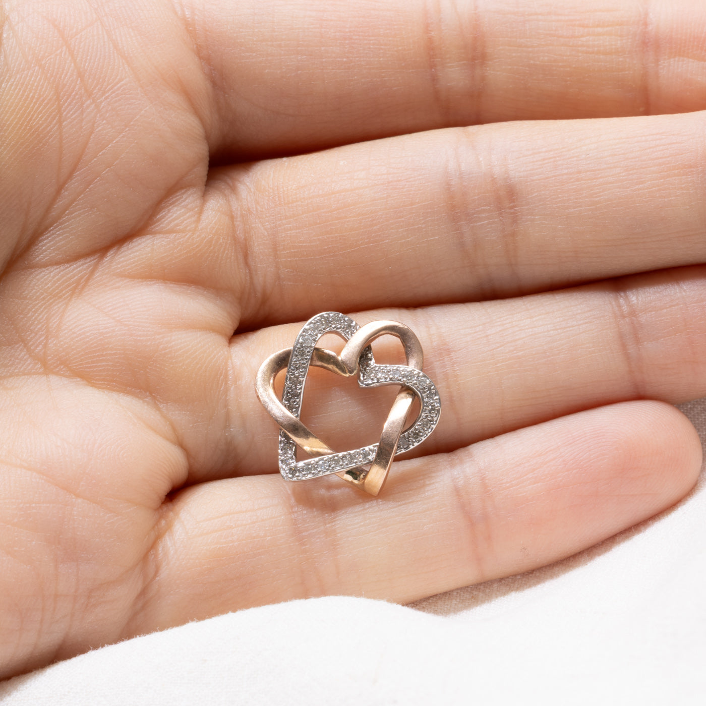 10K Two Tone Diamond Intertwined Hearts Pendant