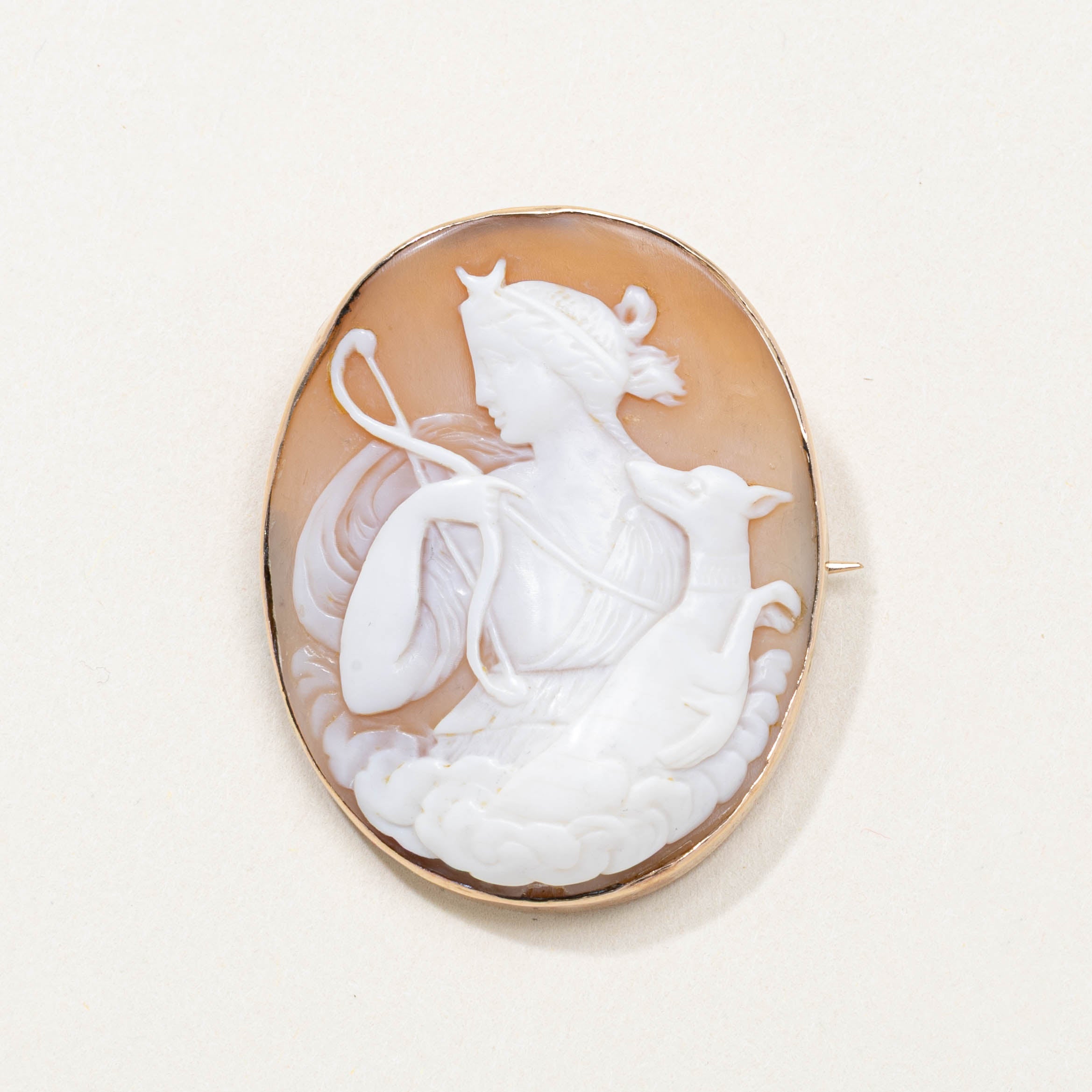 9k Artemis Shell Cameo Brooch | 15.00ct