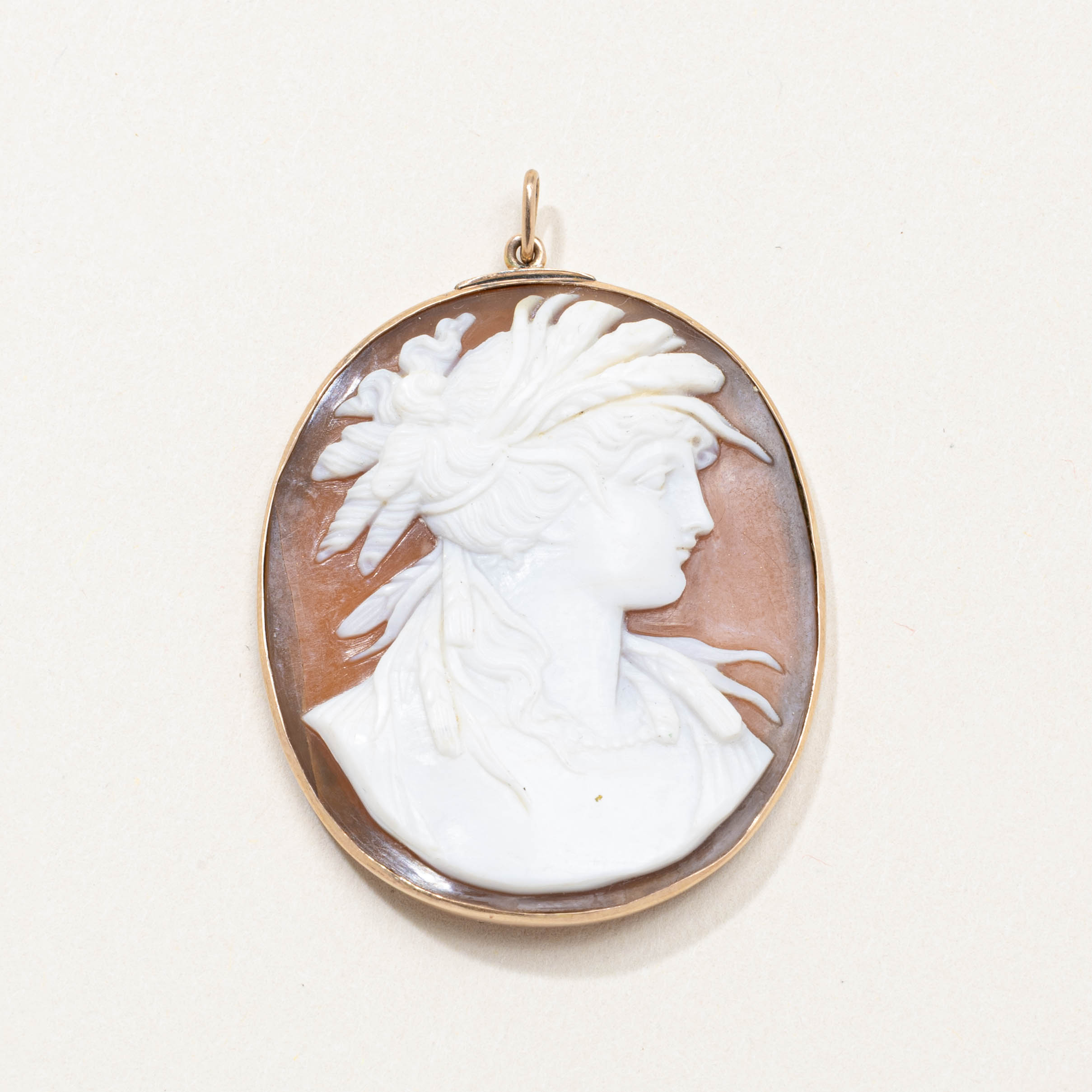 Pendentif camée coquillage victorien en or 10 carats (réf. 9141-32) | 20,00 ct