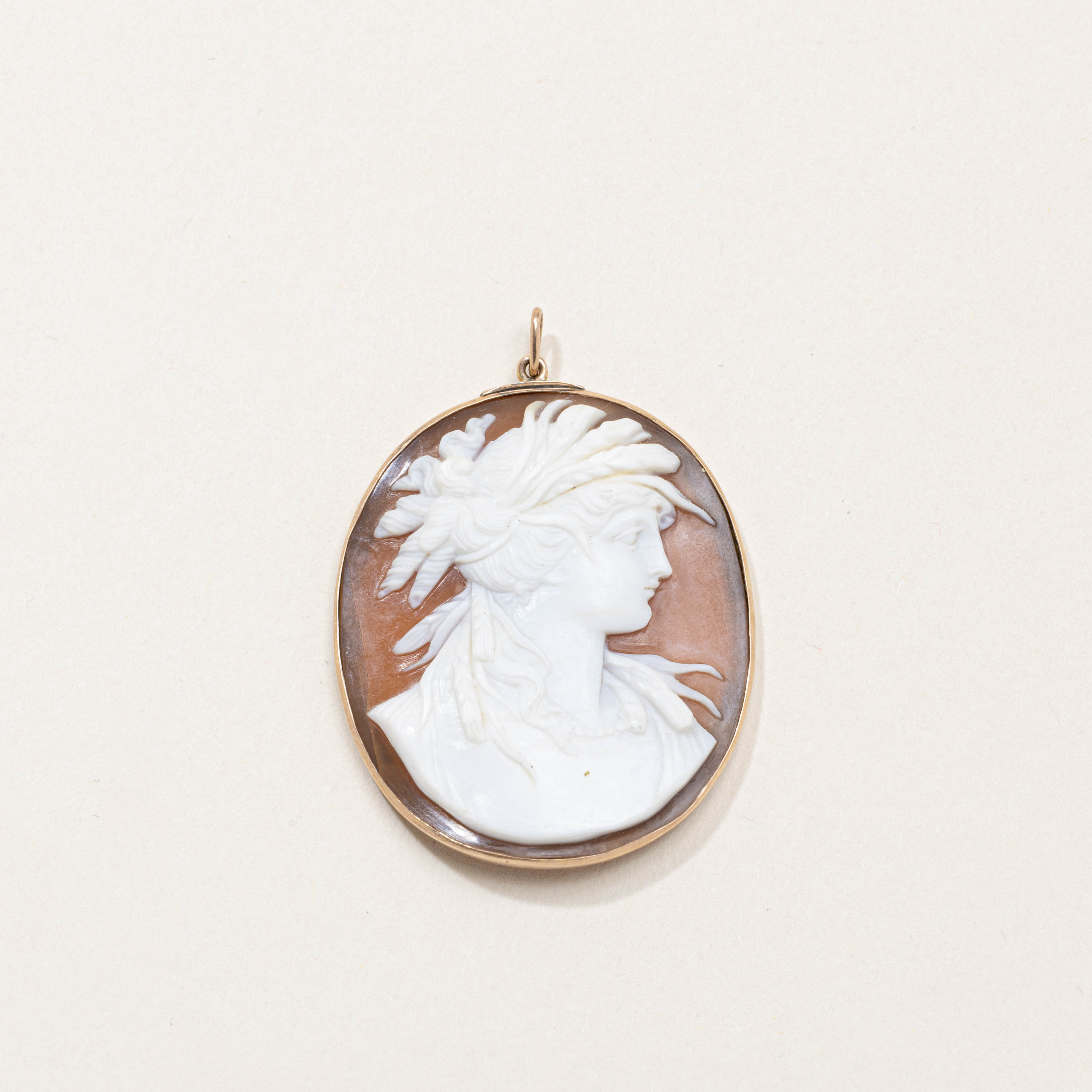 Pendentif camée coquillage victorien en or 10 carats (réf. 9141-32) | 20,00 ct